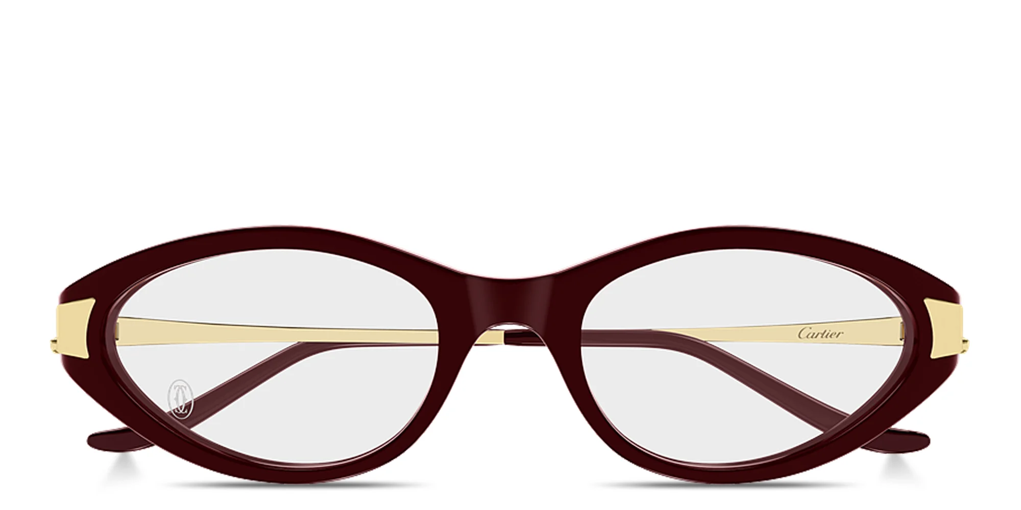 Shop Cartier Panthère de Cartier Oval Eyeglasses in Burgundy online.