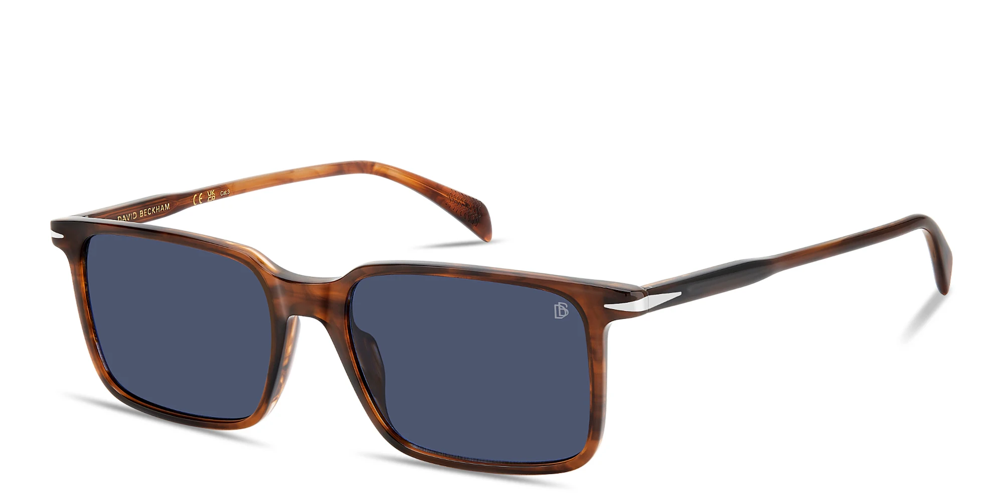 Shop DAVID BECKHAM Talisman Rectangle Sunglasses in Brown Horn online.