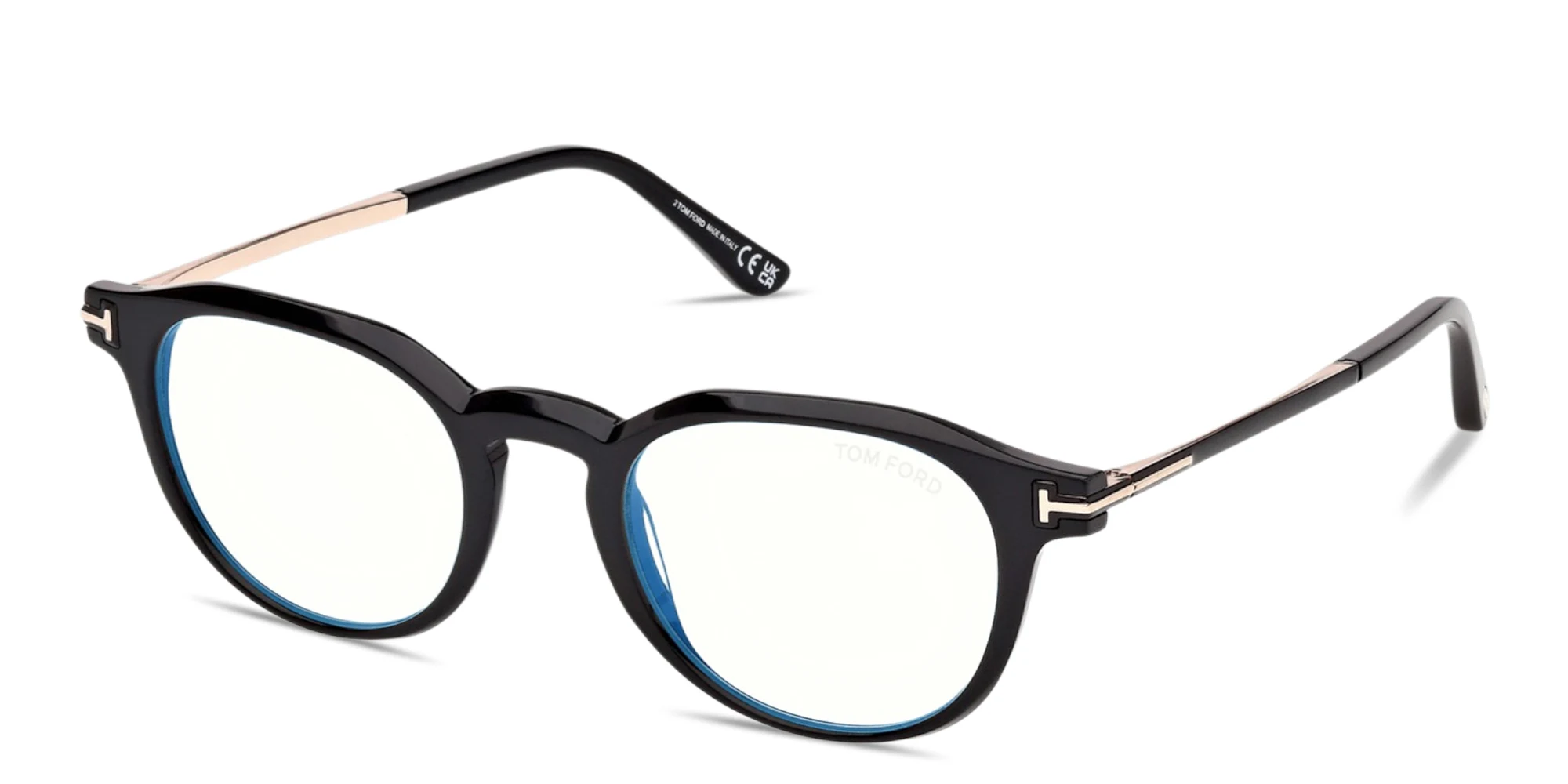 Shop TOM FORD Logo Round Eyeglasses in Shiny Black online.