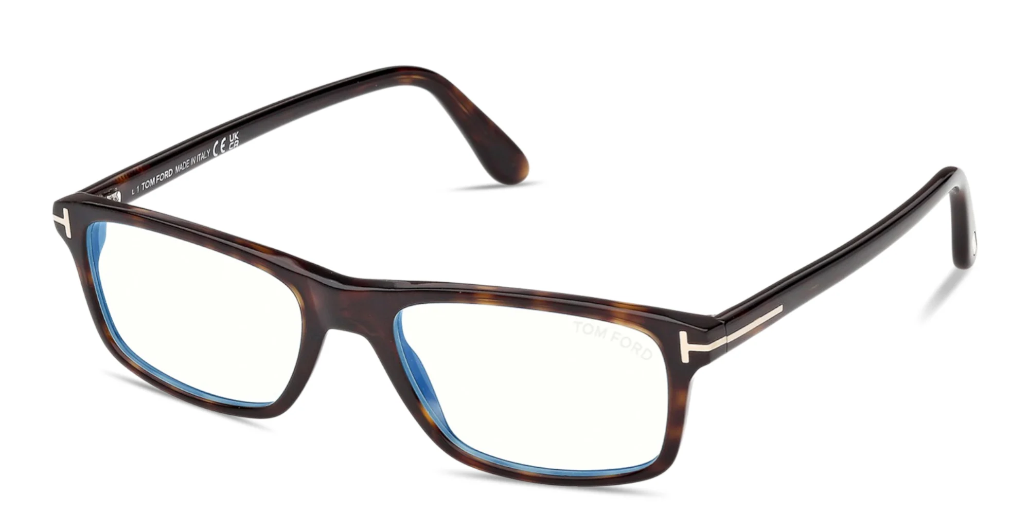 Shop TOM FORD T Logo Wide Rectangle Eyeglasses in Dark Havana online.