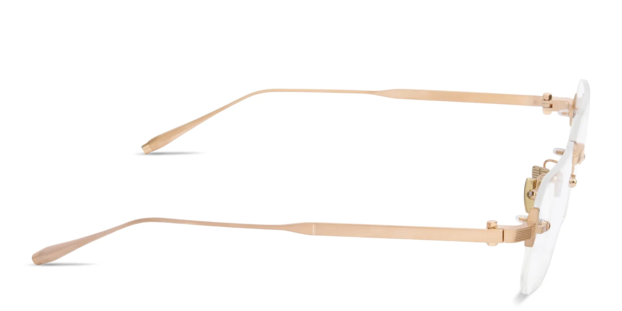 Shop AKONI Juno-Four Unisex Wide Rimless Rectangle Eyeglasses in Brushed Gold online.
