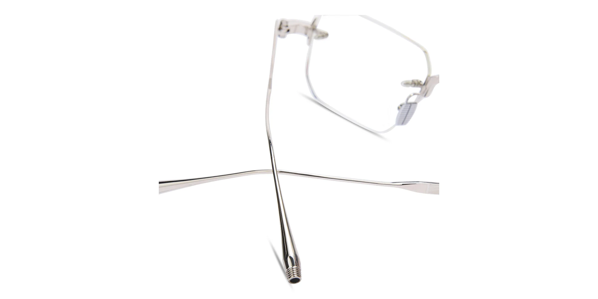Shop AKONI Juno-Four Unisex Wide Rimless Rectangle Eyeglasses in Silver online.