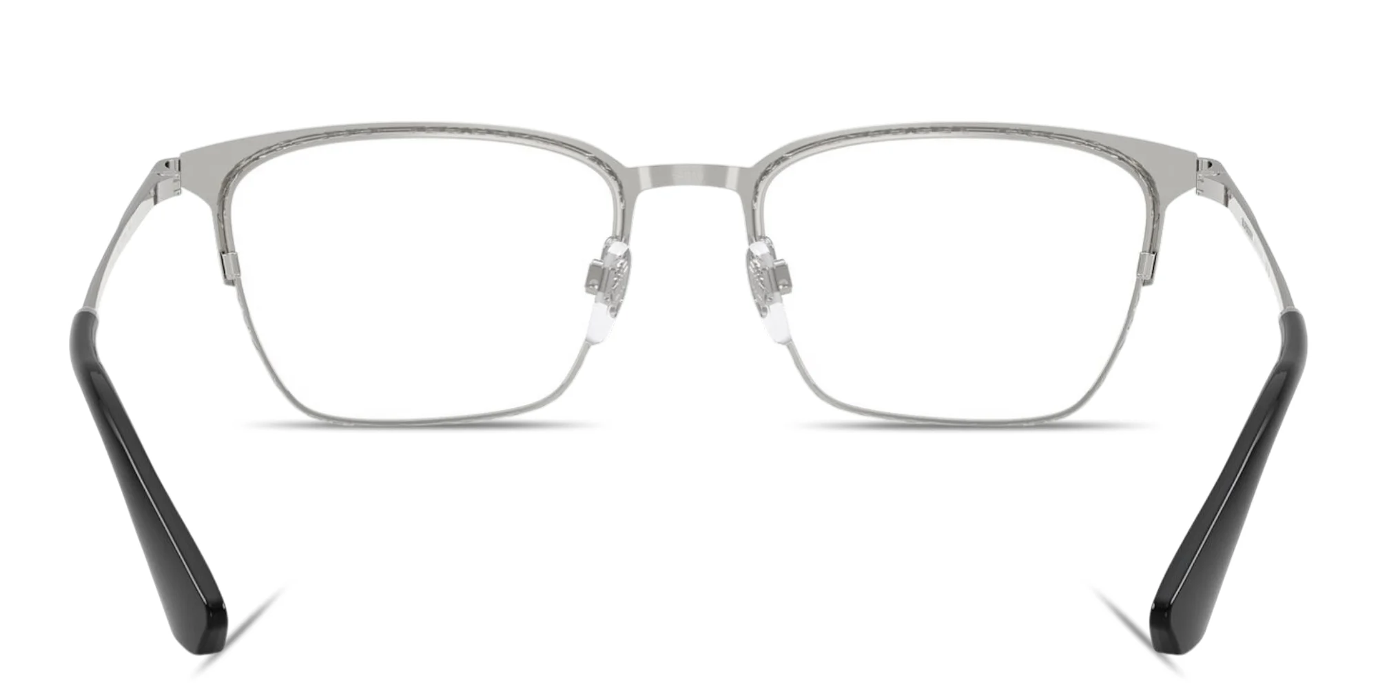 Shop BURBERRY Engraved Logo Rectangle Eyeglasses in Black & Silver online.