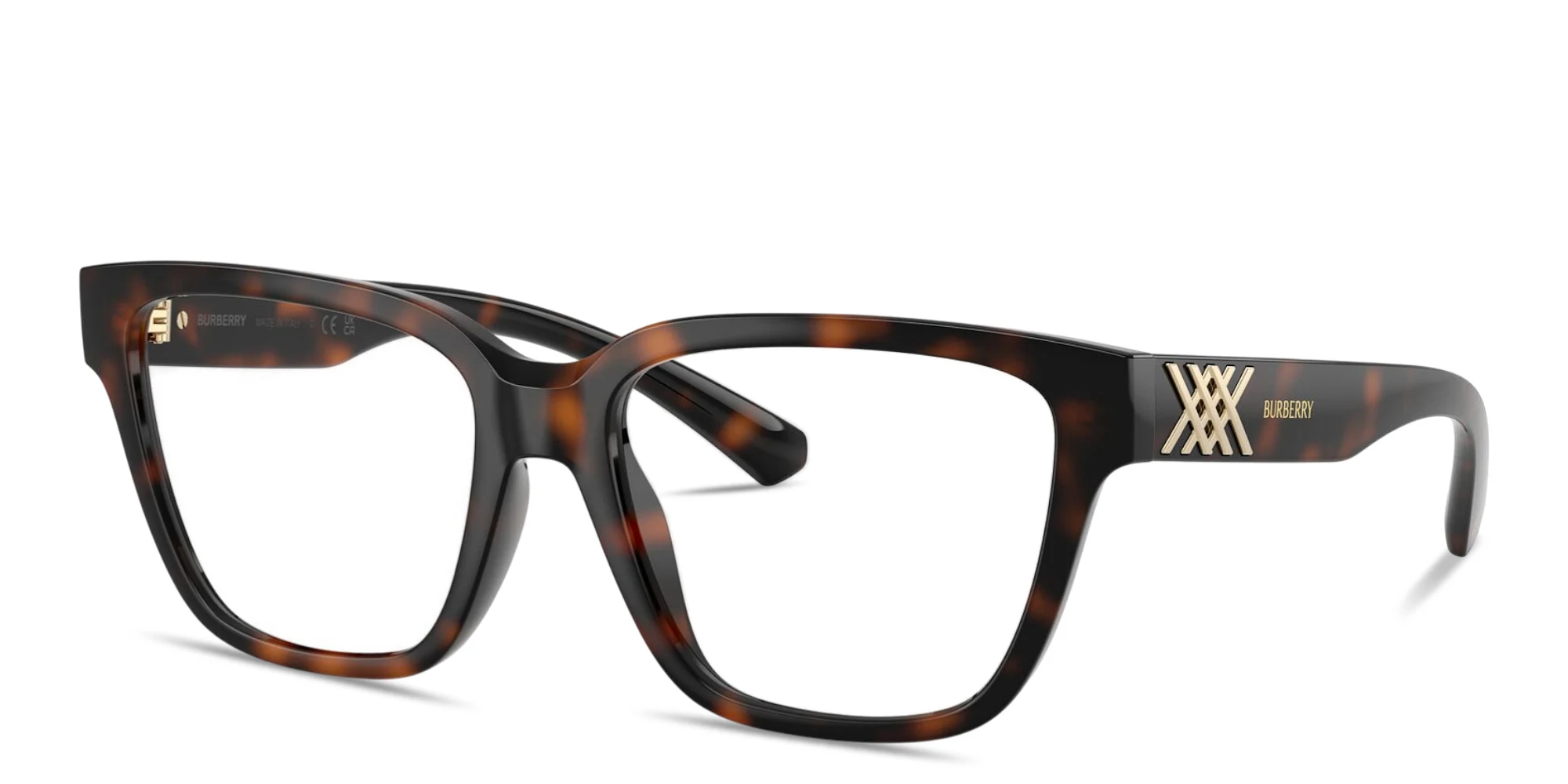 Shop BURBERRY Logo Signature Square Eyeglasses in Dark Havana online.