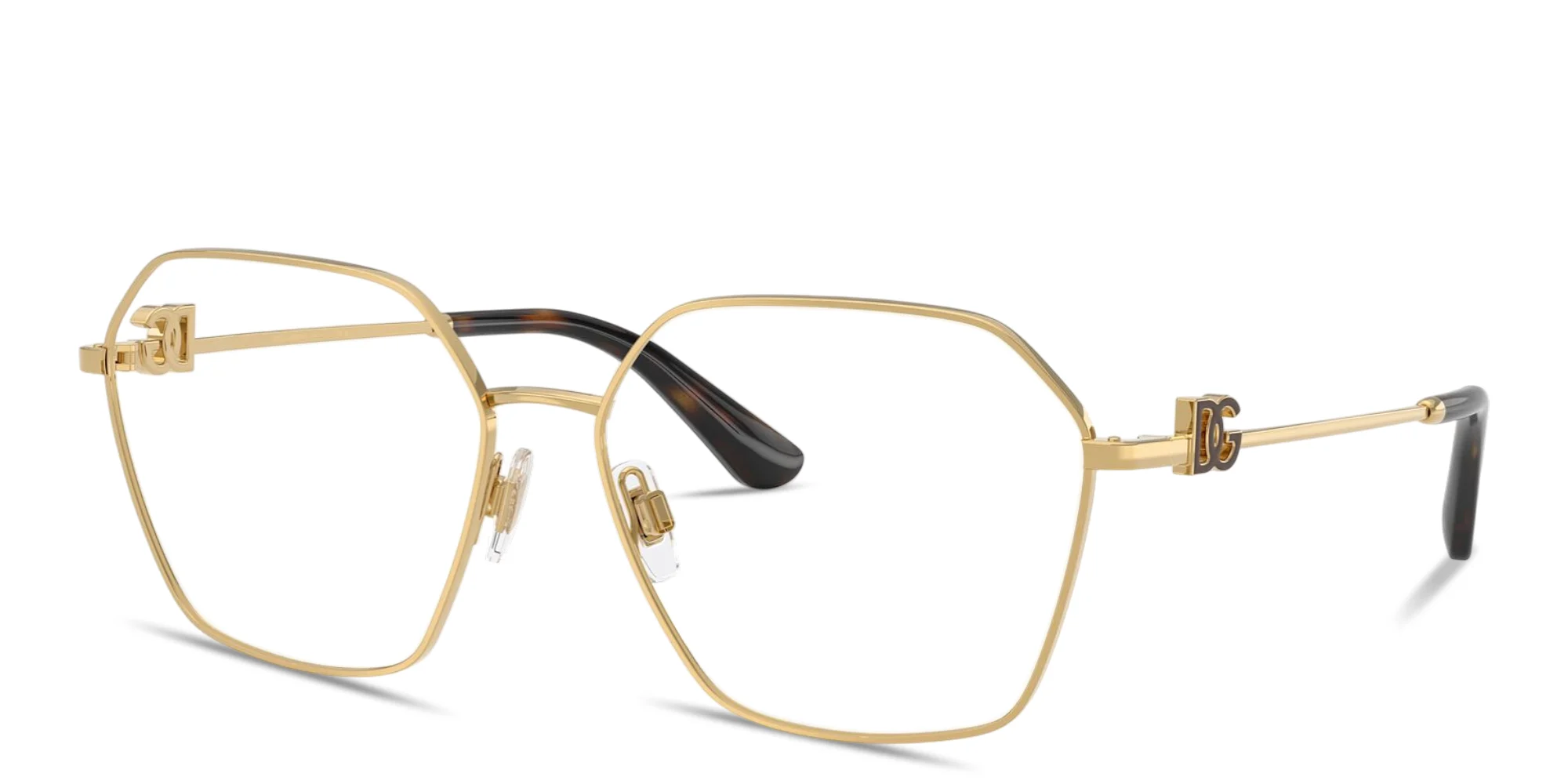 Shop Dolce & Gabbana DG Wide Panthos Eyeglasses in Gold online.