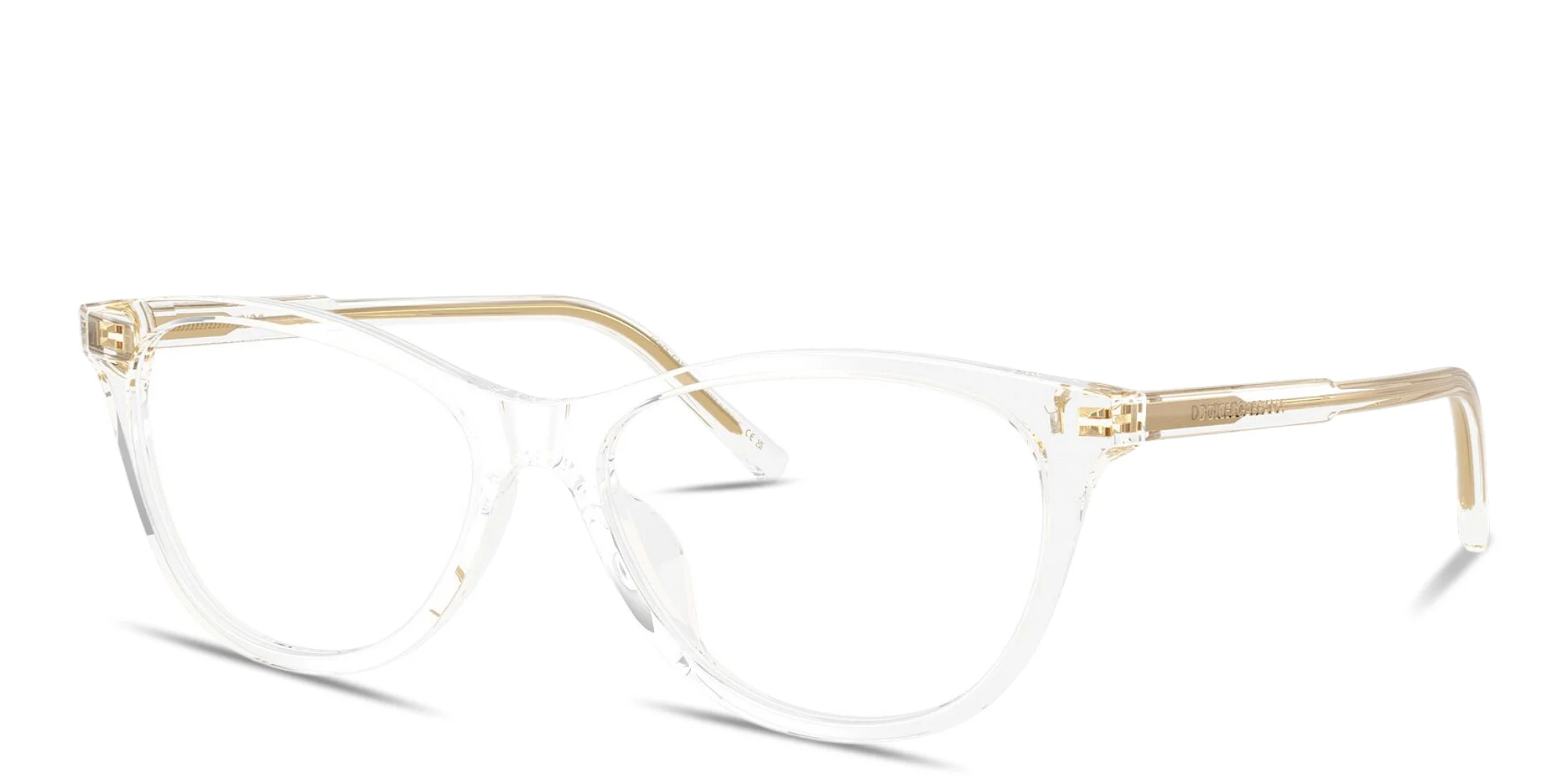 Shop Dolce & Gabbana Logo Signature Wide Cat-Eye Eyeglasses in Crystal online.