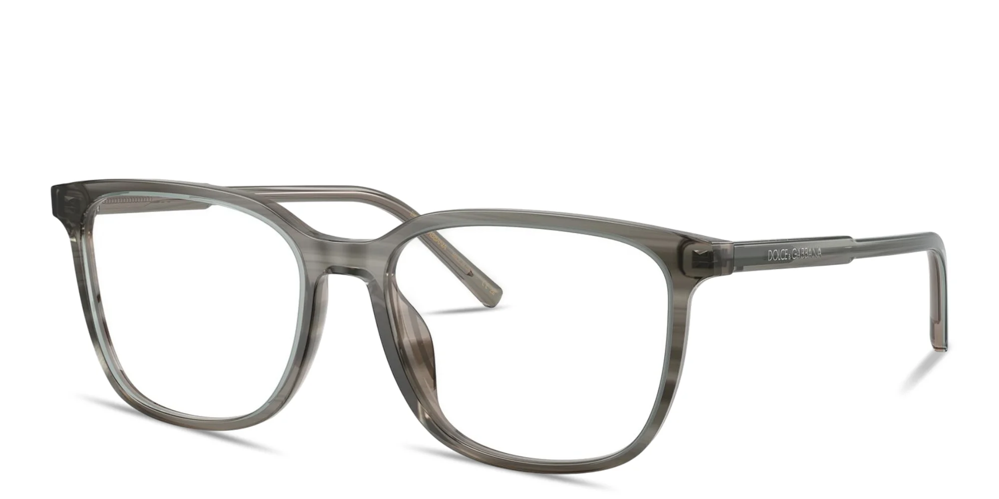 Shop Dolce & Gabbana Logo Signature Wide Square Eyeglasses in Grey On Striped Grey online.