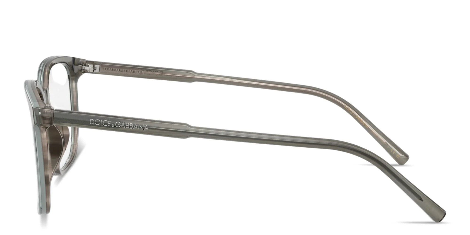 Shop Dolce & Gabbana Logo Signature Wide Square Eyeglasses in Grey On Striped Grey online.