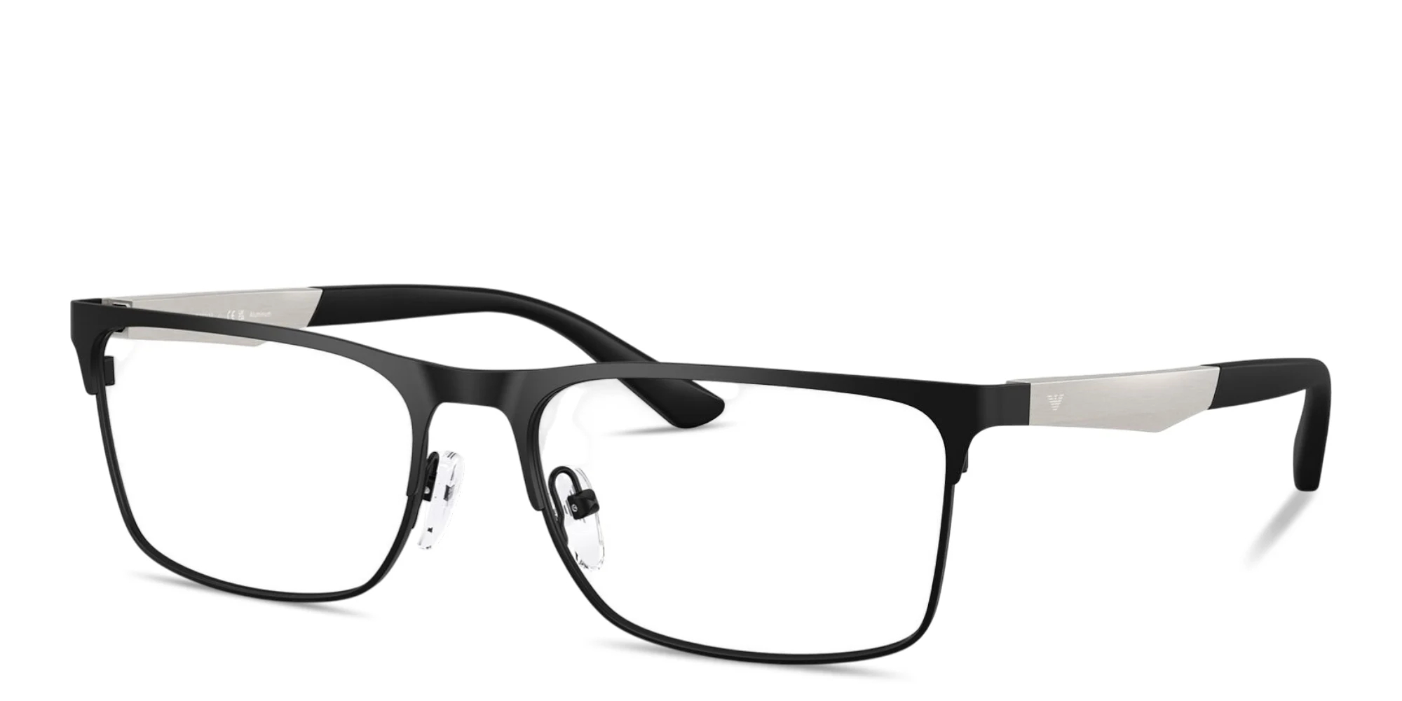 Shop Emporio Armani Engraved Logo Wide Rectangle Eyeglasses in Matte Black online.