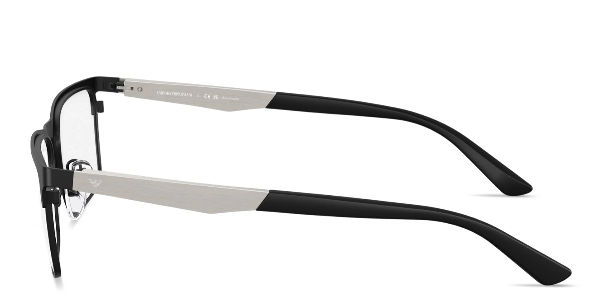 Shop Emporio Armani Engraved Logo Wide Rectangle Eyeglasses in Matte Black online.