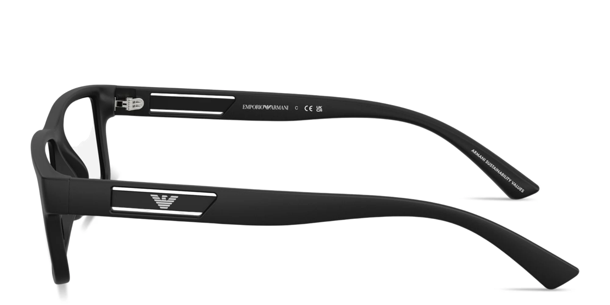 Shop Emporio Armani Eagle Logo Wide Rectangle Eyeglasses in Matte Black online.