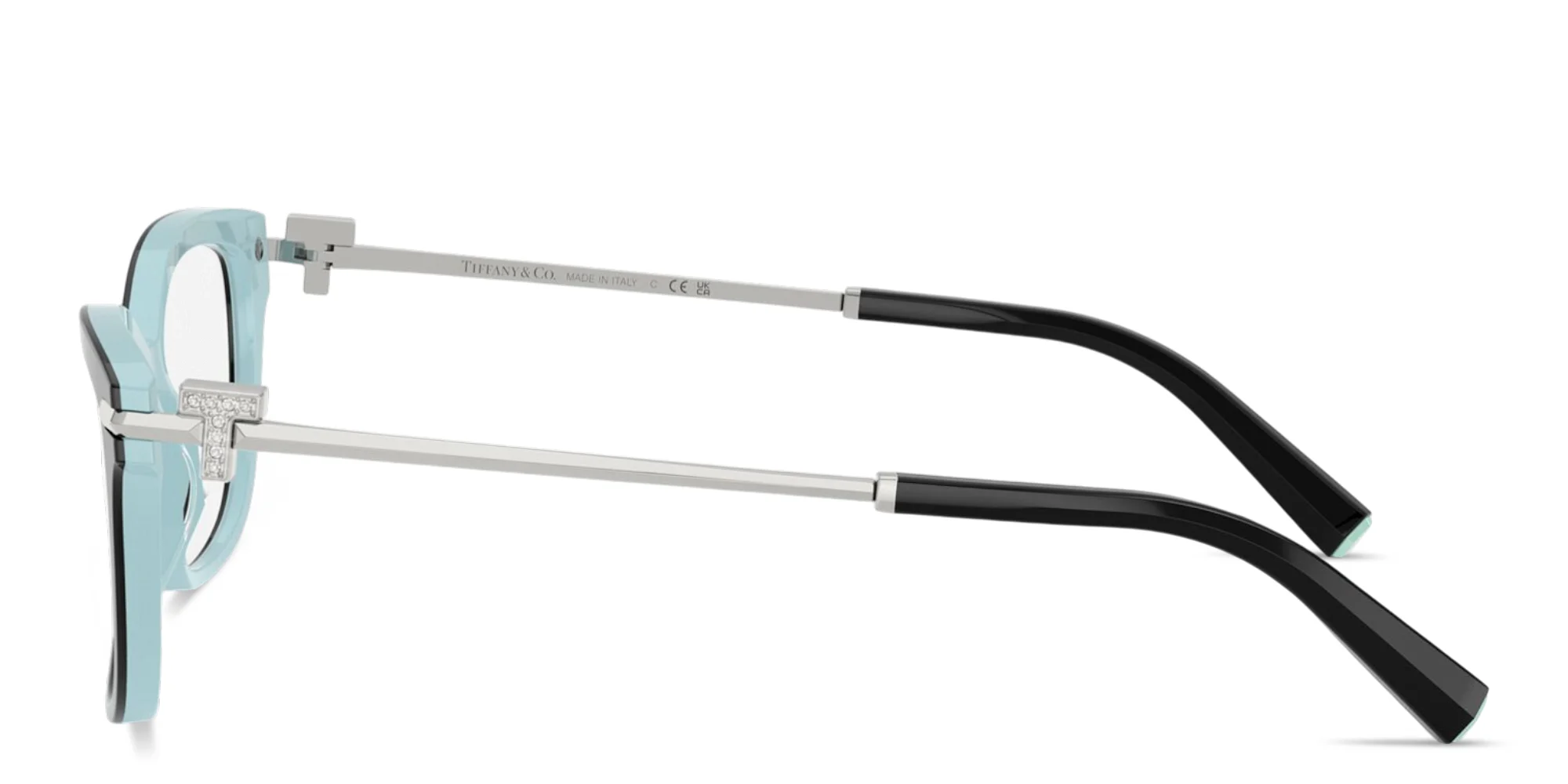 Shop TIFFANY Tiffany T Wide Pillow Eyeglasses in Black On Blue online.