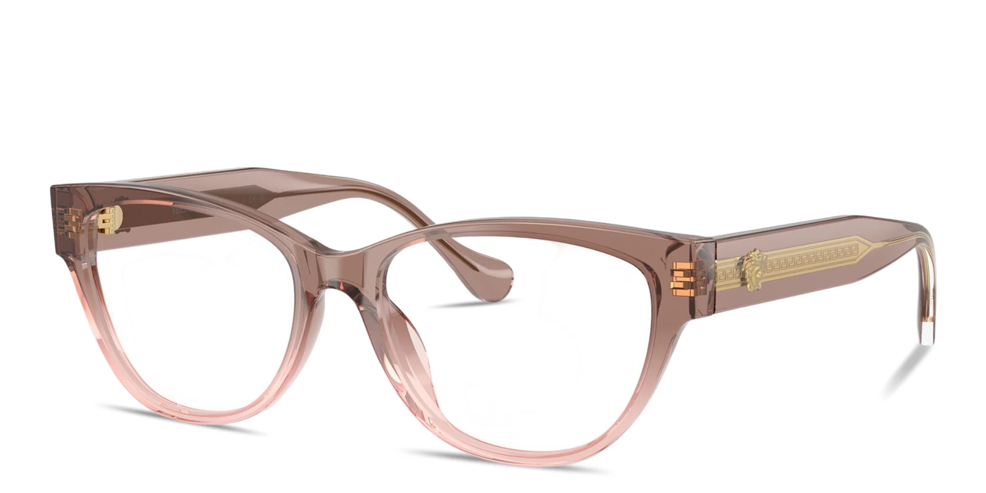 Shop VERSACE Medusa Cat-Eye Eyeglasses in Brown Spotted Blue online.