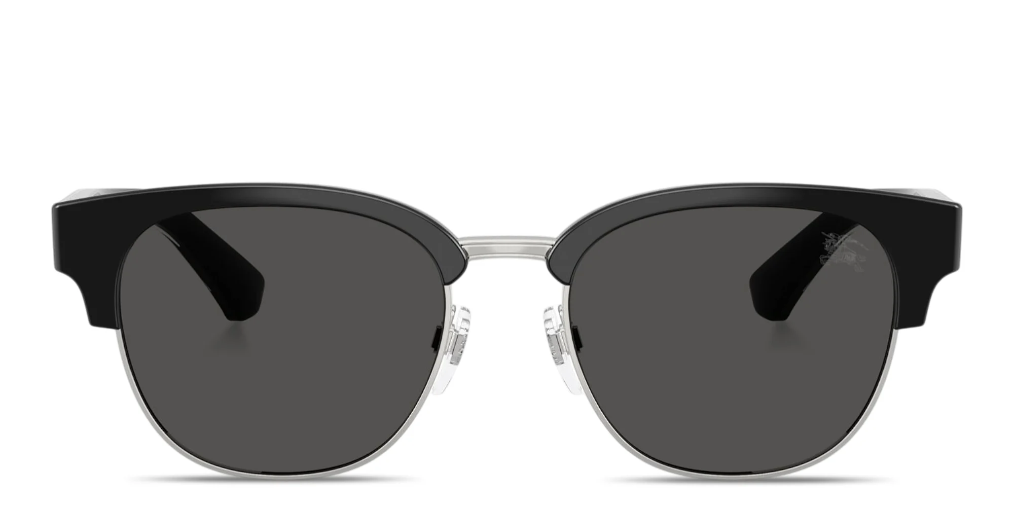 Shop BURBERRY Engraved Logo Round Sunglasses in Black online.