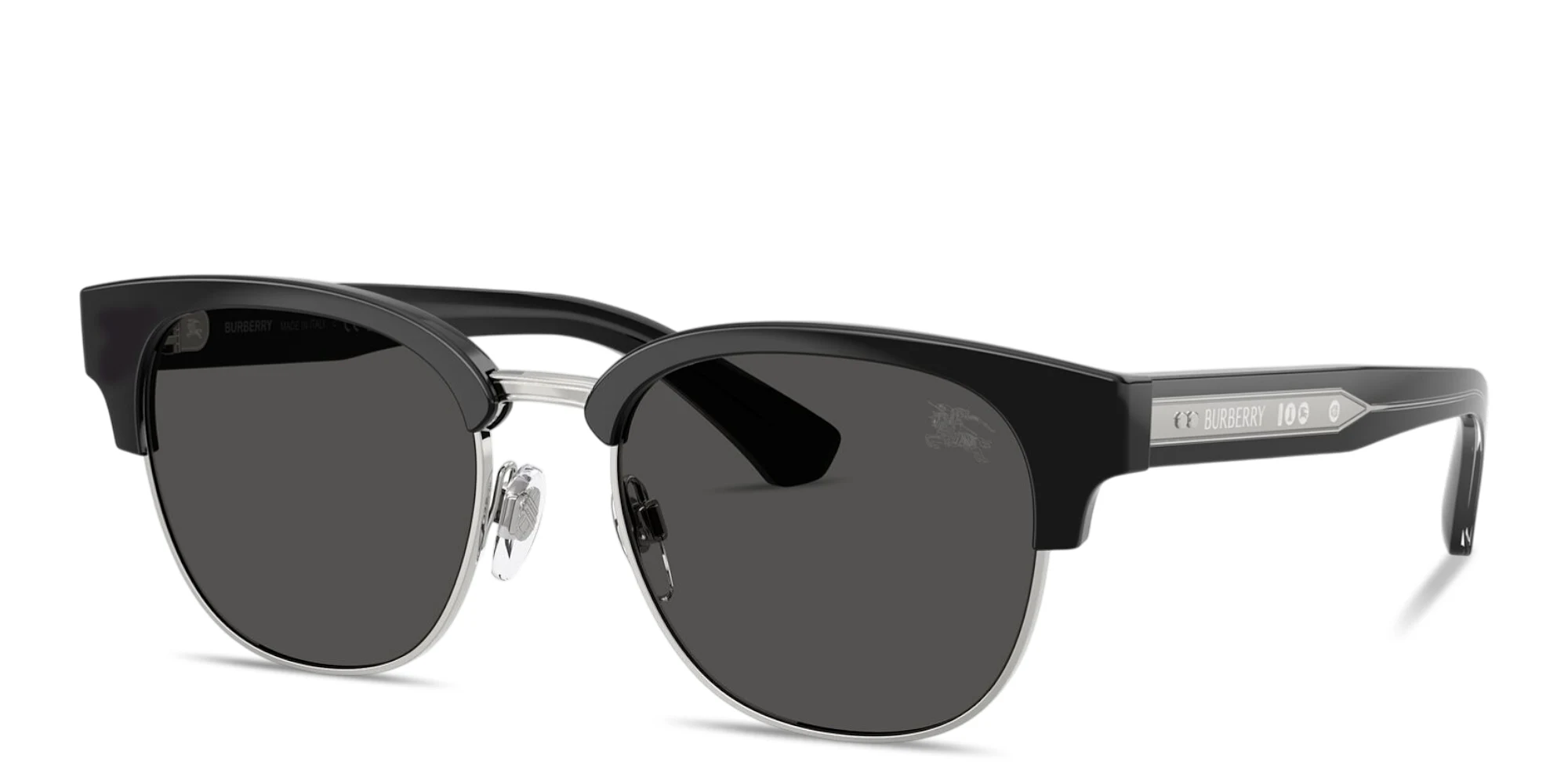 Shop BURBERRY Engraved Logo Round Sunglasses in Black online.