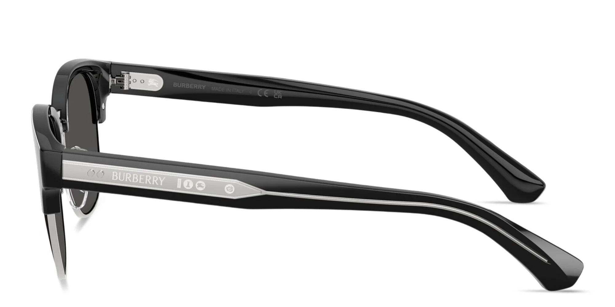 Shop BURBERRY Engraved Logo Round Sunglasses in Black online.