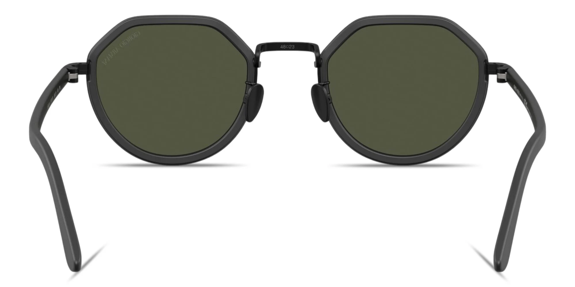 Shop GIORGIO ARMANI Engraved Logo Round Sunglasses in Matte Black online.