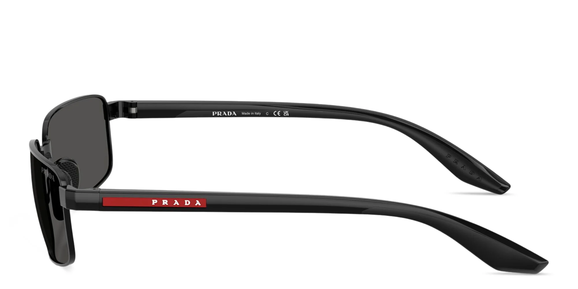 Shop Prada Linea Rossa Logo Signature Rectangle Sunglasses in Black online.