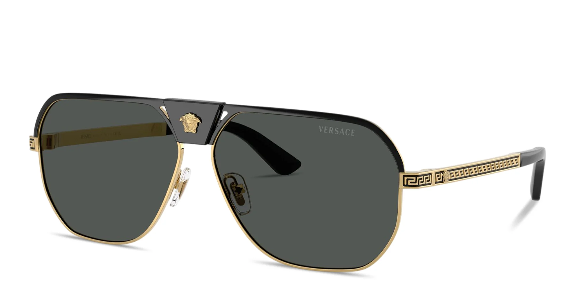 Shop VERSACE Medusa Square Sunglasses in Black Gold online.