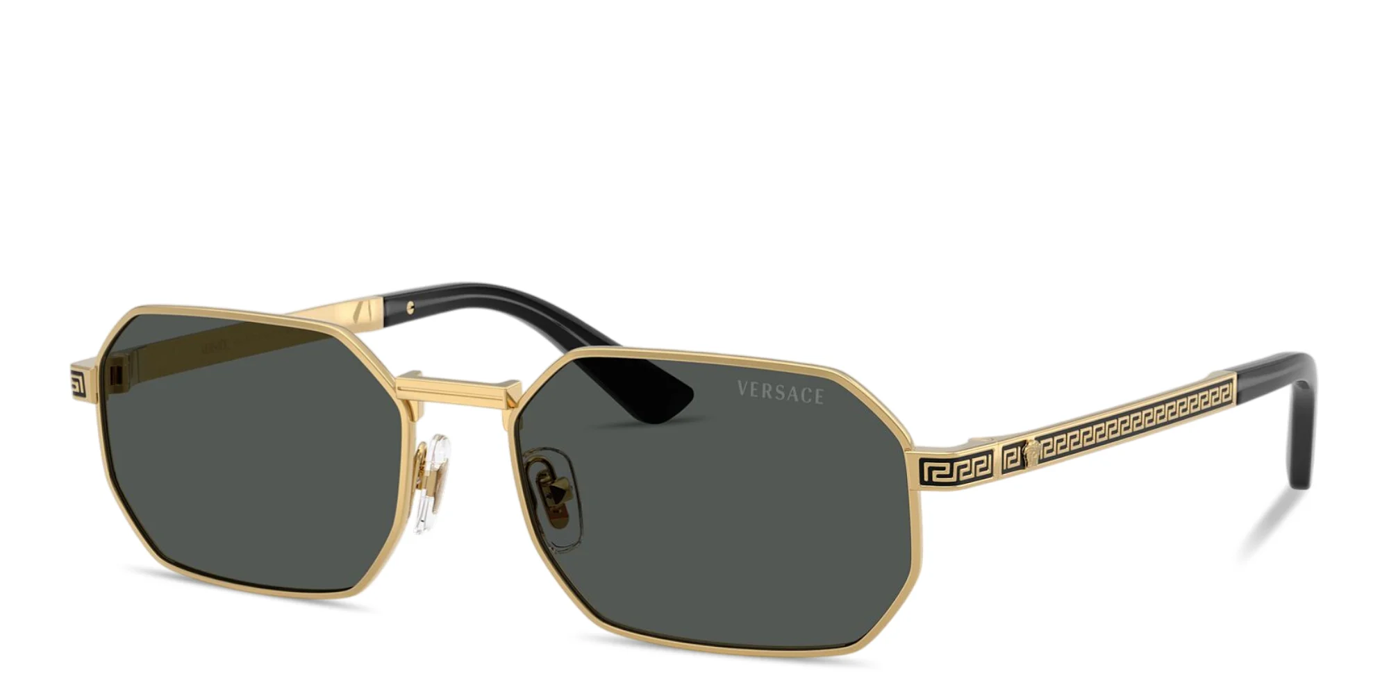 Shop VERSACE Greca Irregular Sunglasses in Gold online.