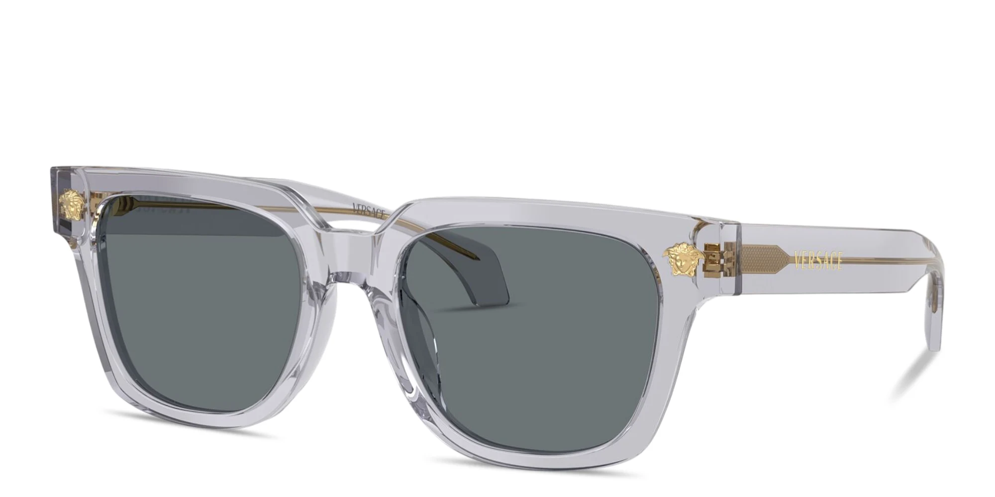 Shop VERSACE Medusa Square Sunglasses in Transparent Grey online.