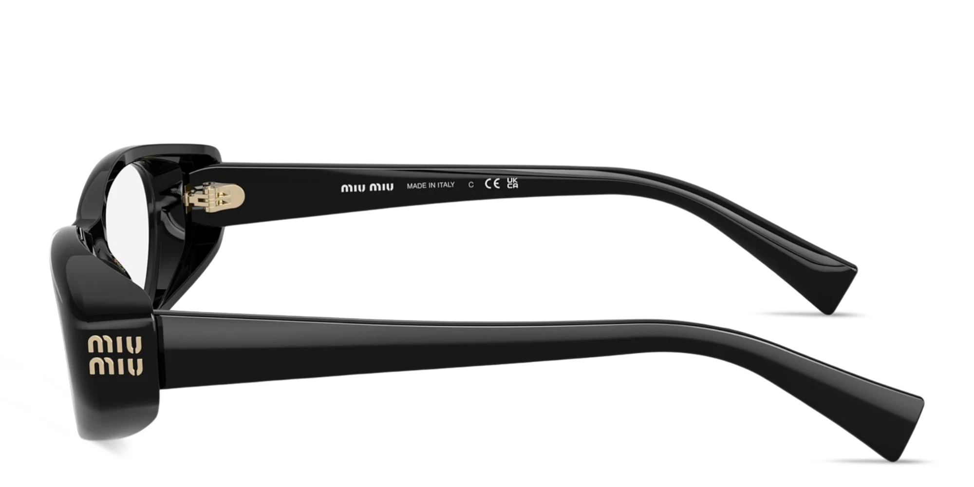 Shop MIU MIU Vertical Logo Wide Oval Eyeglasses in Black online.