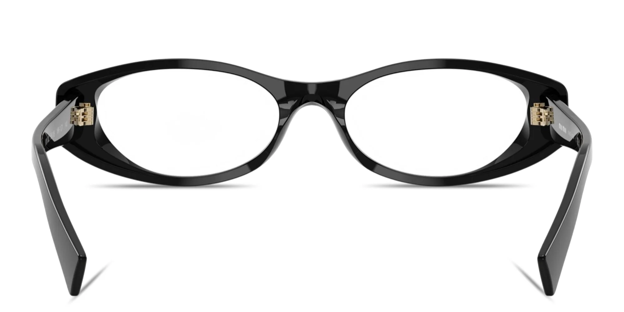 Shop MIU MIU Vertical Logo Wide Oval Eyeglasses in Black online.