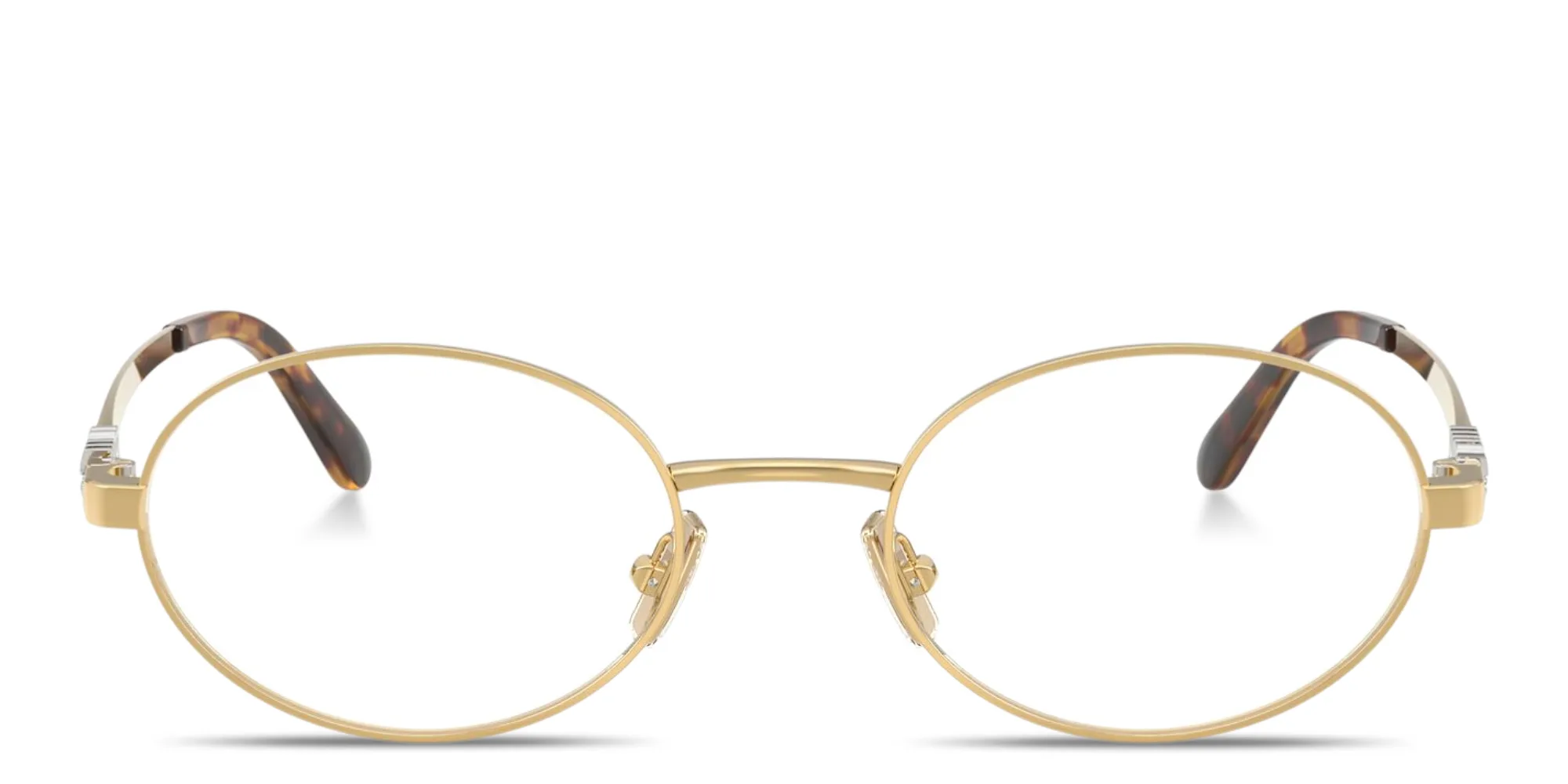 Shop MIU MIU Vertical Logo Oval Eyeglasses in Gold online.