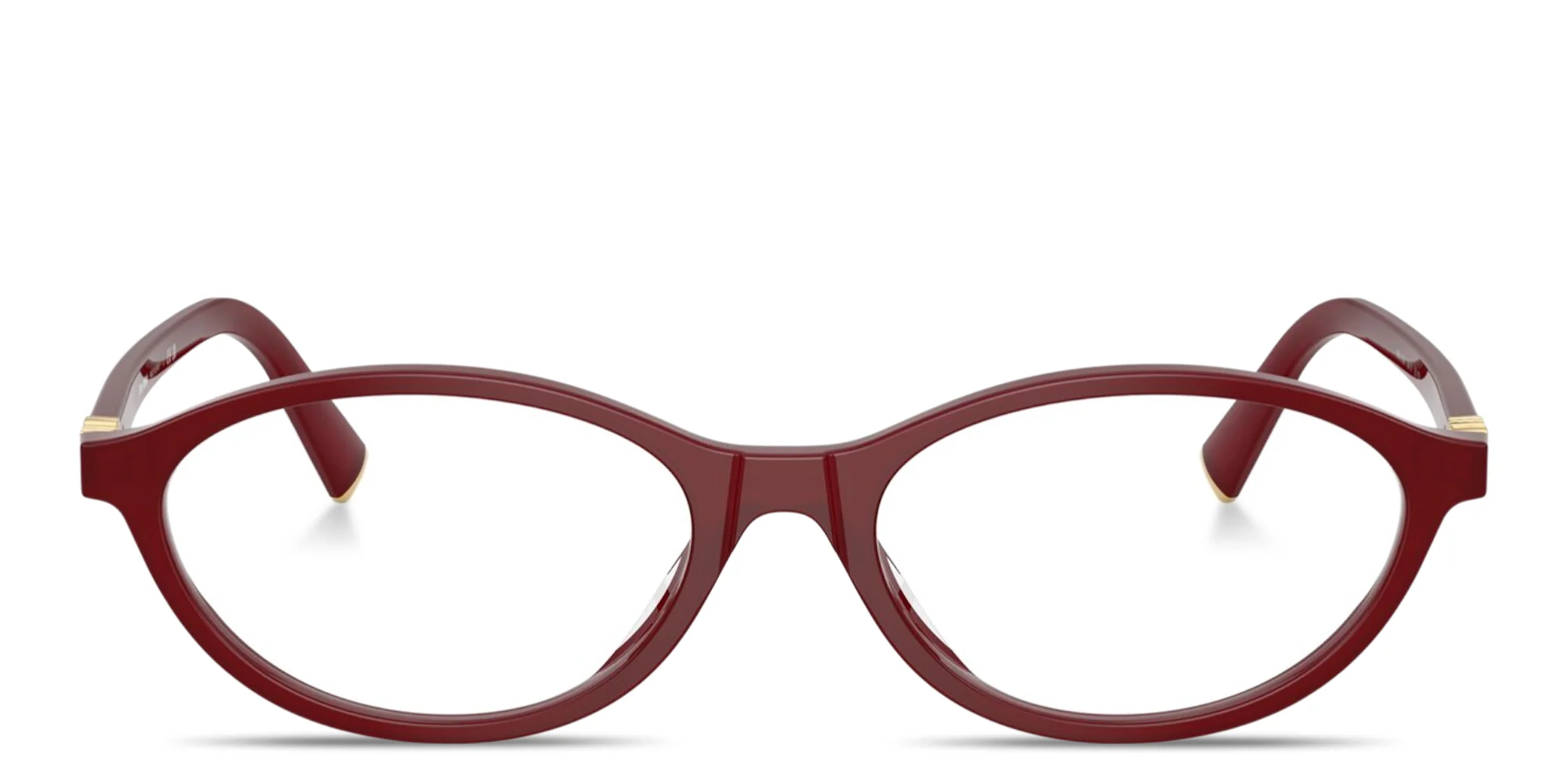 Shop MIU MIU Vertical Logo Oval Eyeglasses in Opal Burgundy online.