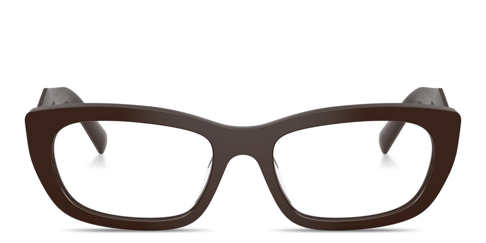 Shop PRADA Engraved Logo Irregular Eyeglasses in Cigar online.