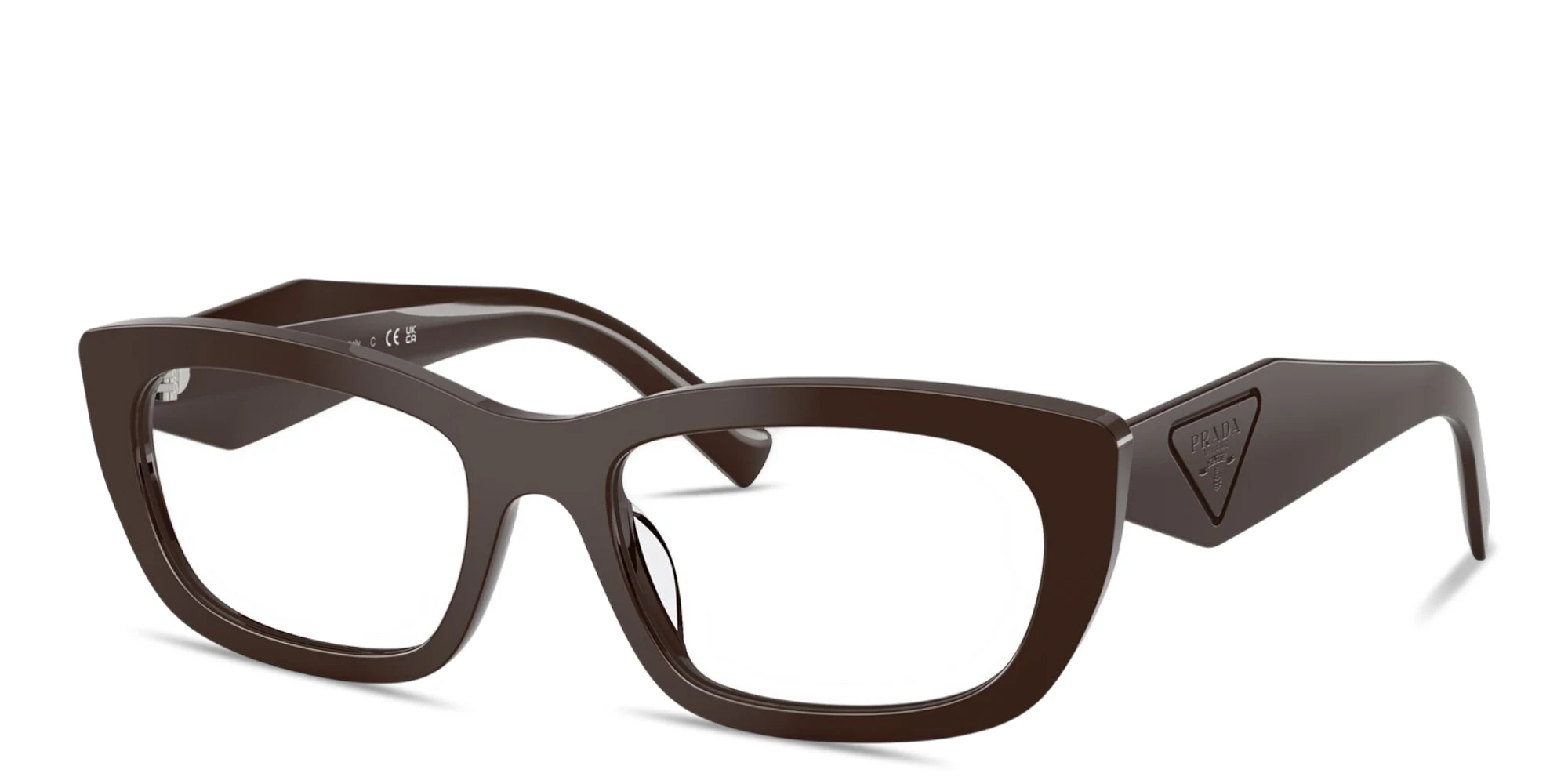 Shop PRADA Engraved Logo Irregular Eyeglasses in Cigar online.