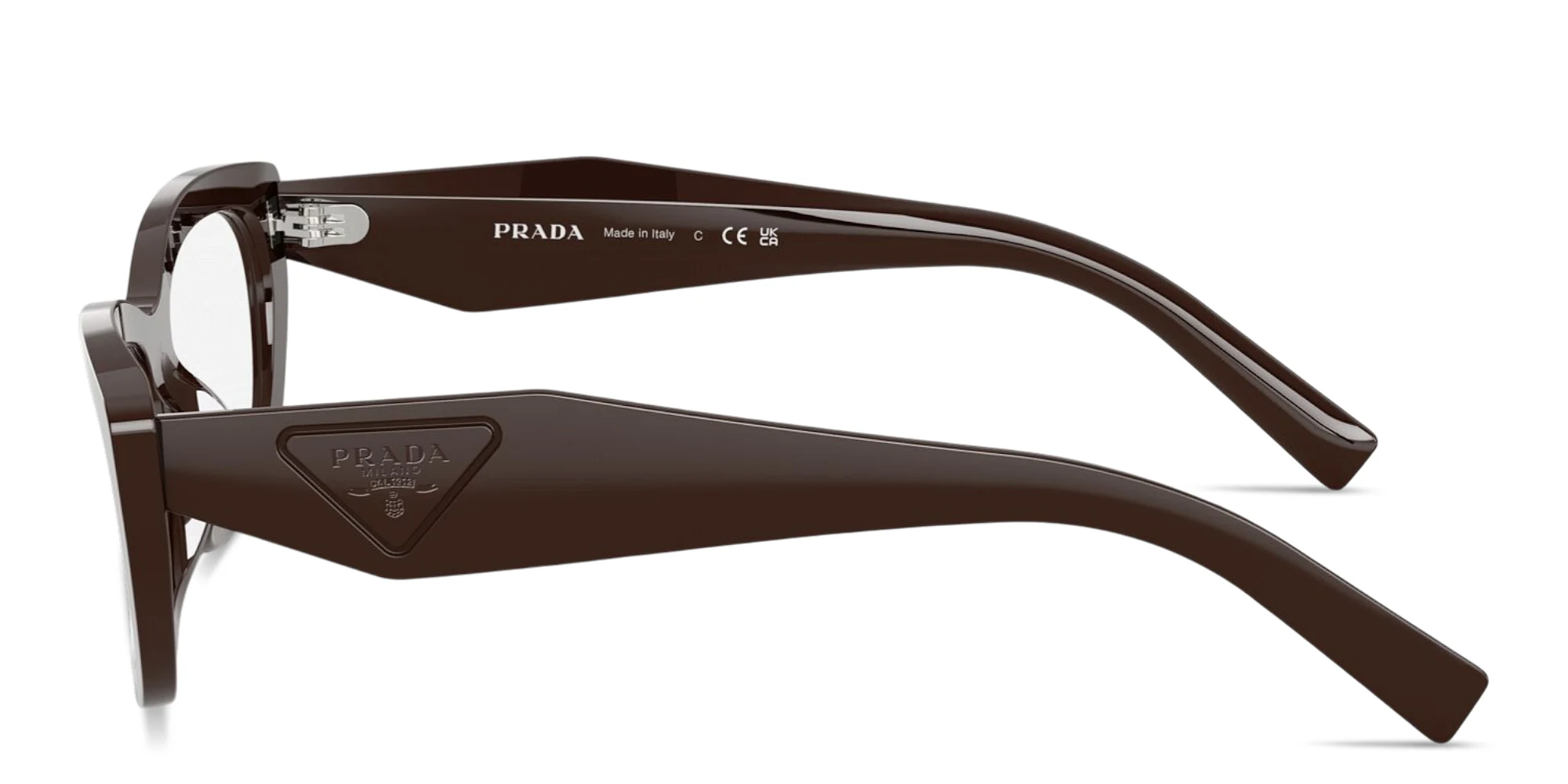 Shop PRADA Engraved Logo Irregular Eyeglasses in Cigar online.