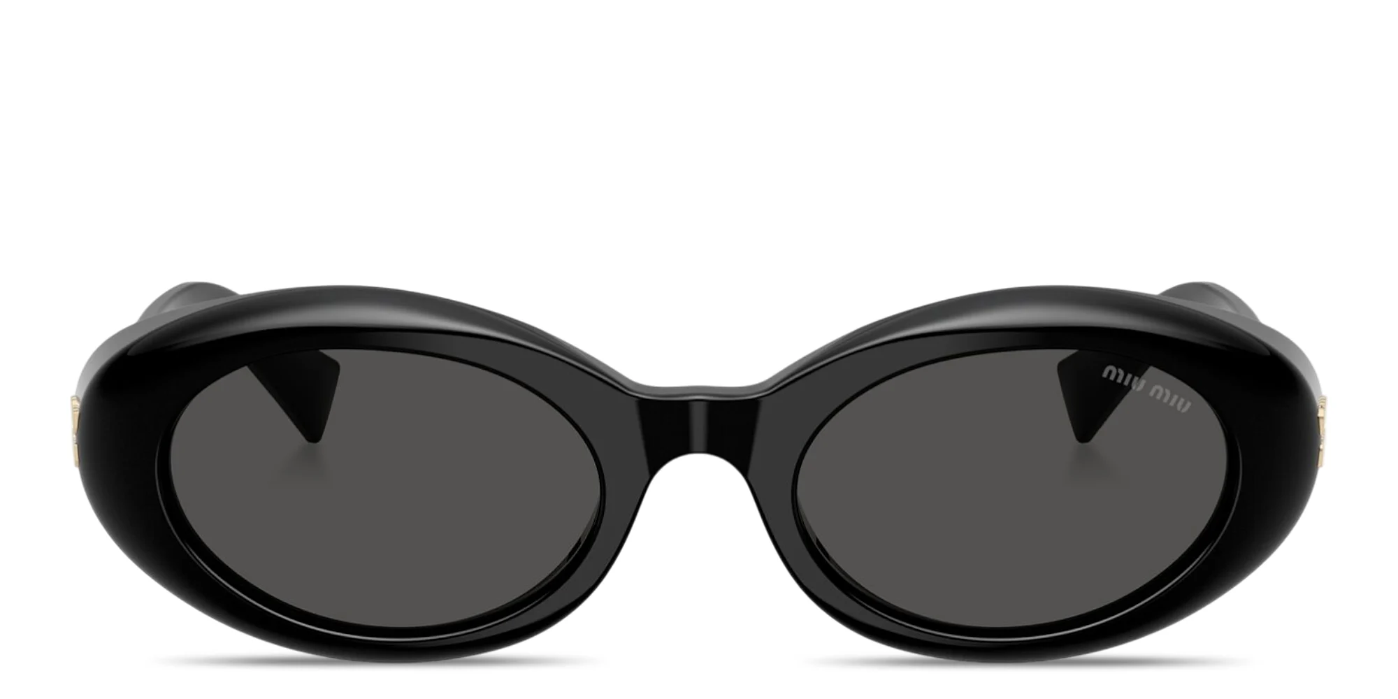Shop MIU MIU Vertical Logo Oval Sunglasses in Black online.