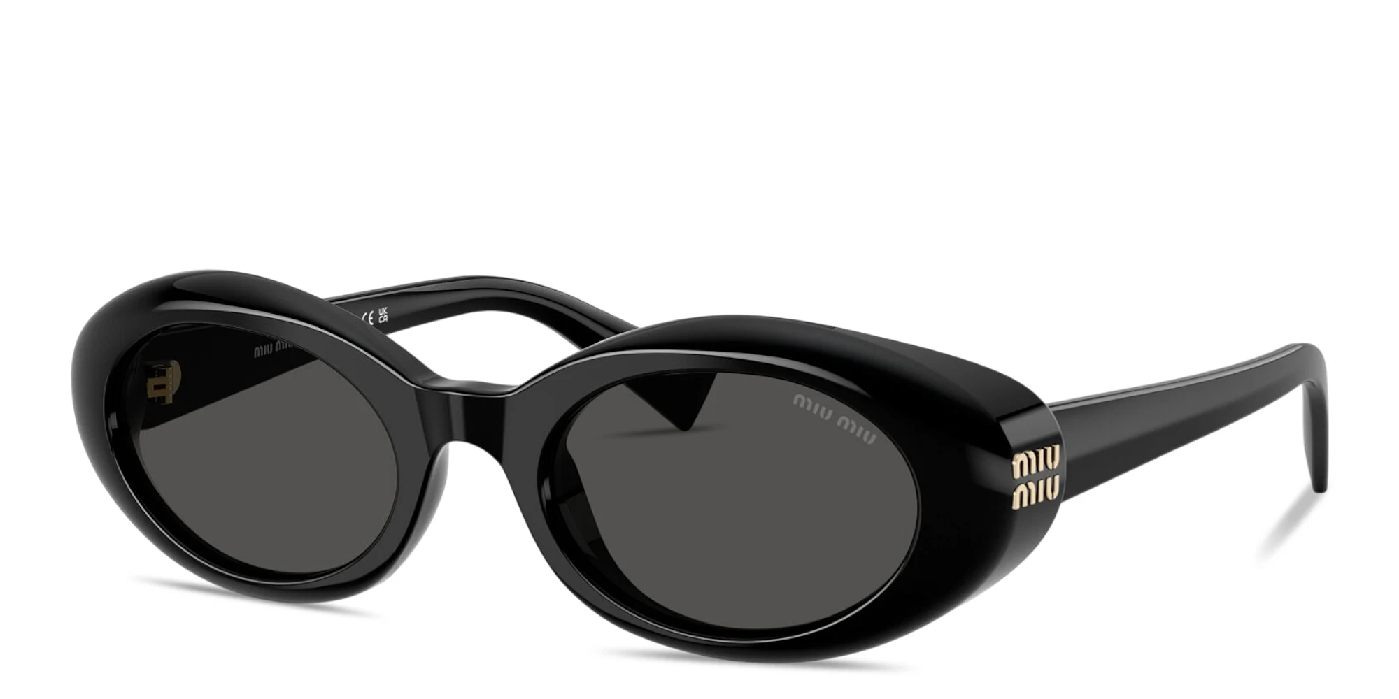 Shop MIU MIU Vertical Logo Oval Sunglasses in Black online.