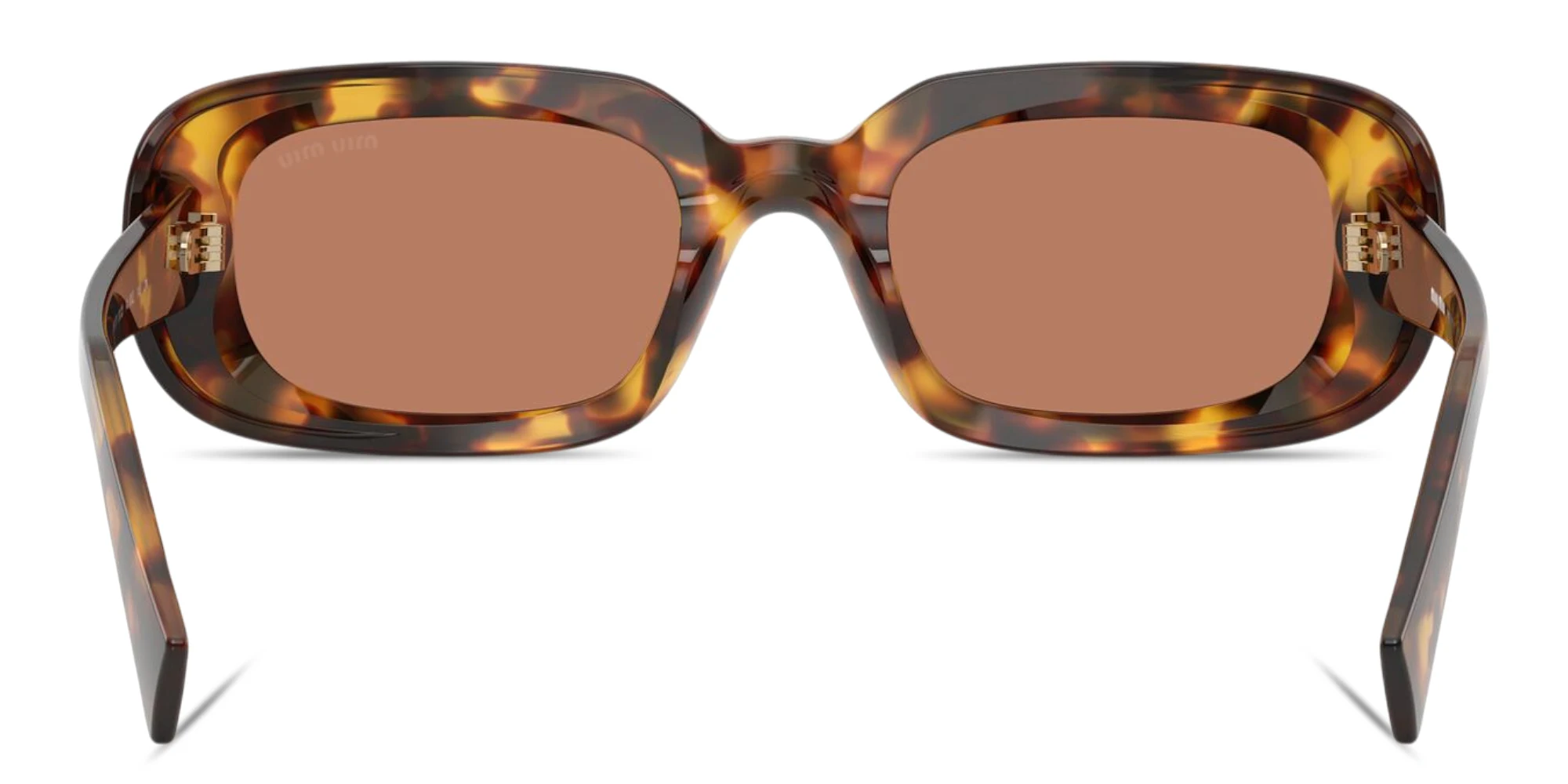 Shop MIU MIU Vertical Logo Rectangle Sunglasses in Honey Havana online.
