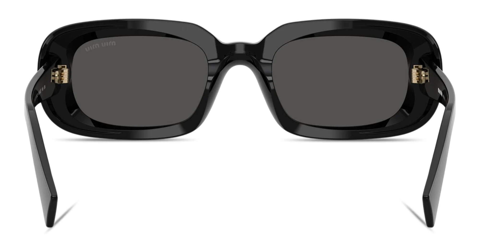 Shop MIU MIU Vertical Logo Rectangle Sunglasses in Black online.