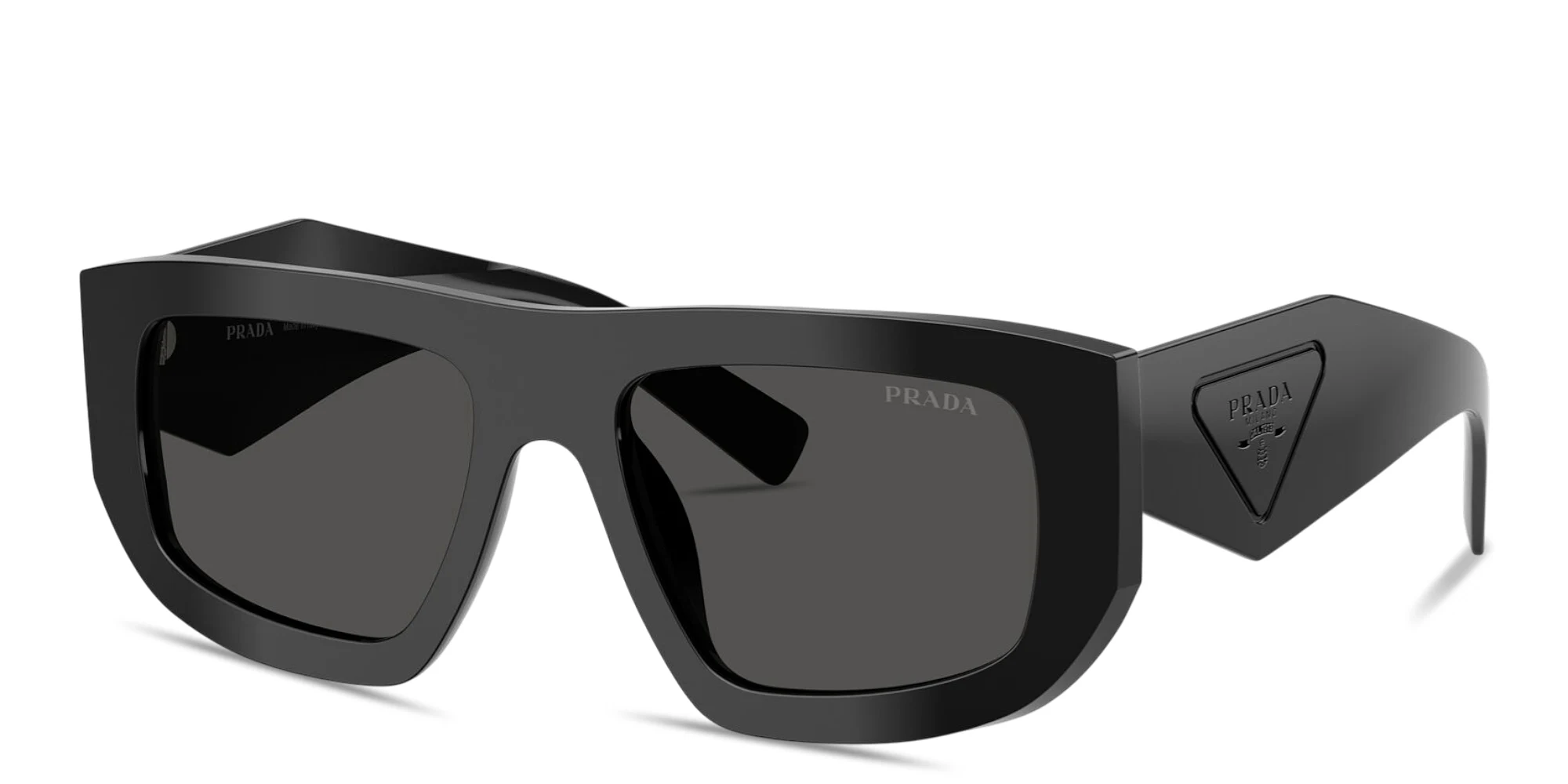 تسوق نظارات شمسية غير منتظمة بتوقيع العلامة برادا بلون أسود أونلاين.