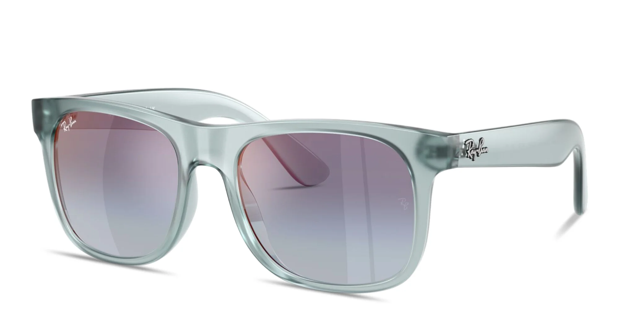Shop Ray-Ban Junior Justin Kids Square Sunglasses in Transparent Blue online.