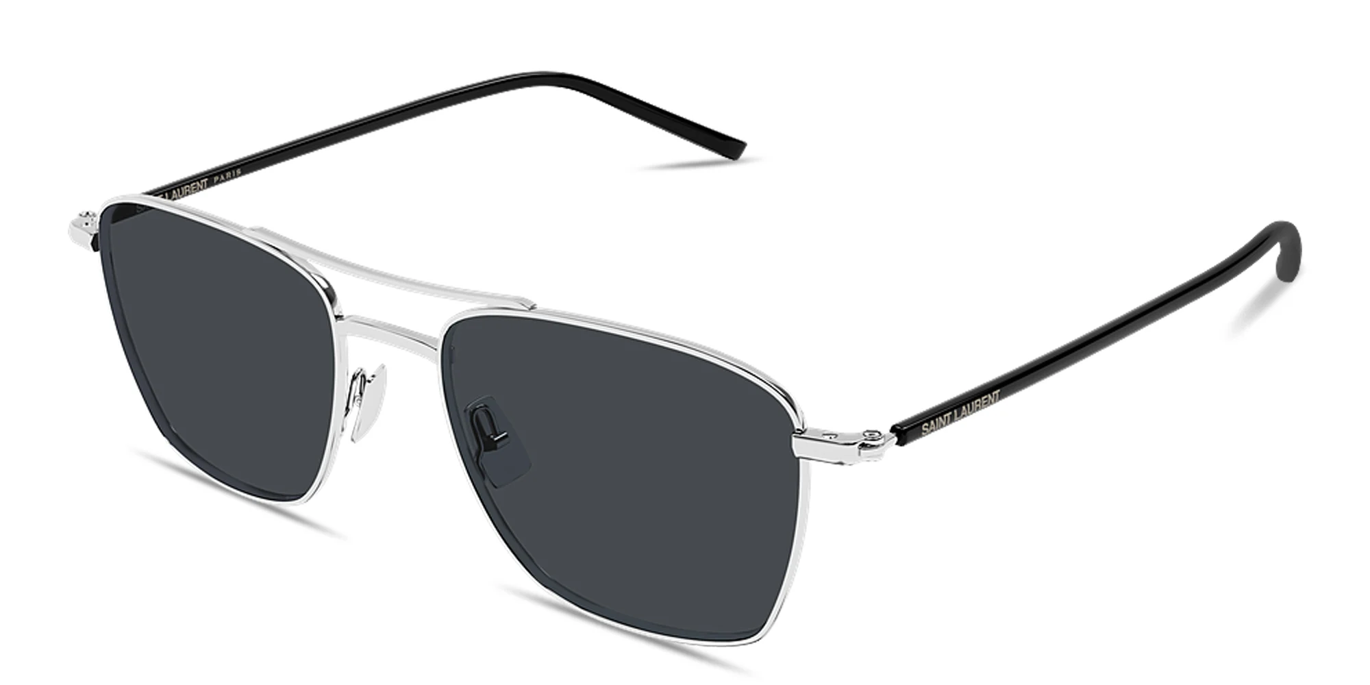 Shop SAINT LAURENT Logo Signature Unisex Pilot Sunglasses in Silver online.
