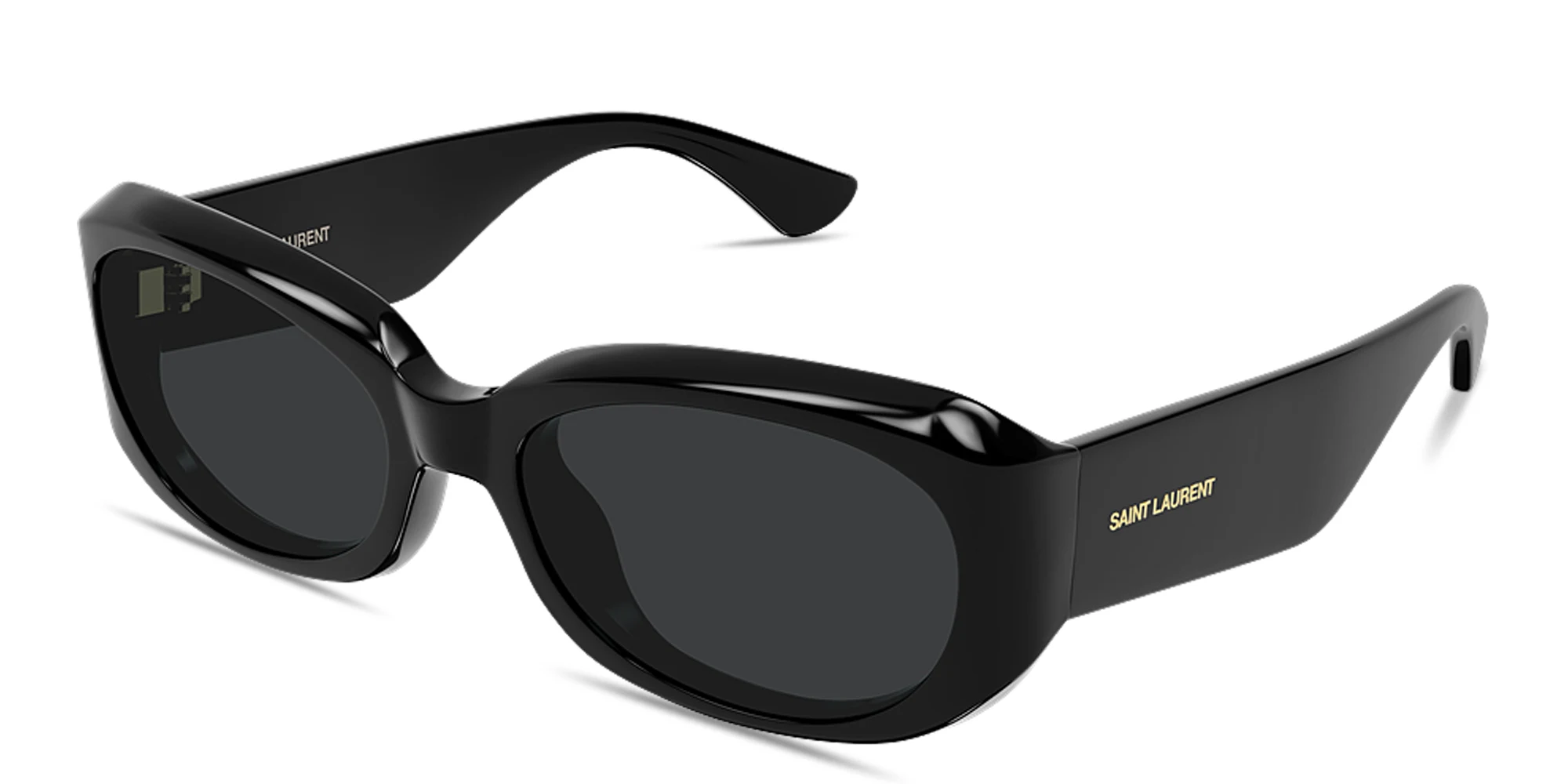 Shop SAINT LAURENT Logo Signature Oval Sunglasses in Black online.