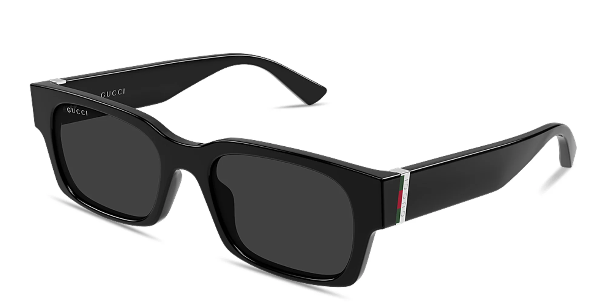 Shop GUCCI Web Rectangle Sunglasses in Shiny Black online.