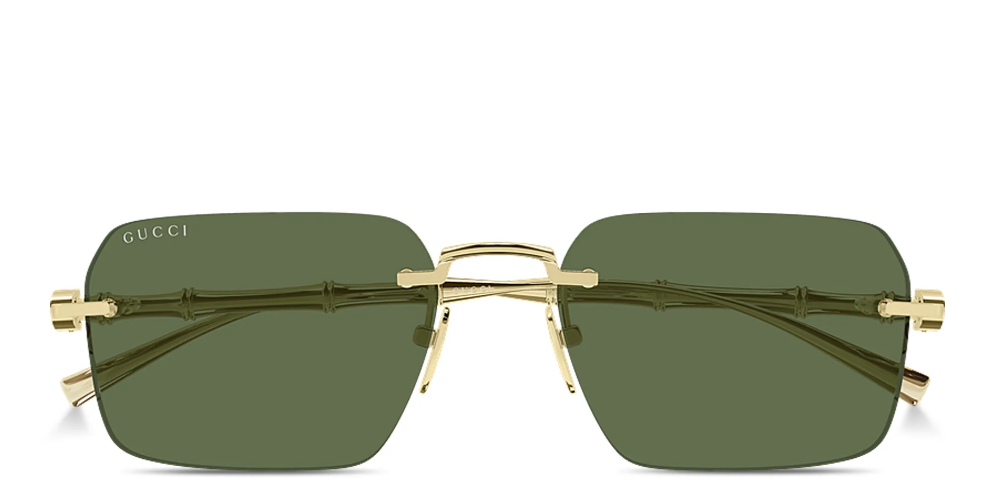Shop GUCCI Bamboo Rimless Rectangle Sunglasses in Endura Gold online.