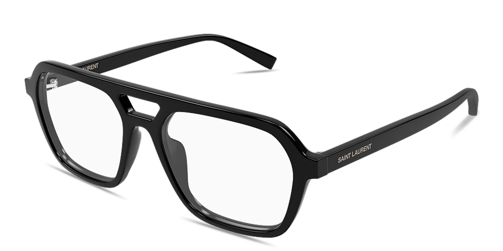 Shop SAINT LAURENT Logo Signature Unisex Wide Rectangle Sunglasses in Solid Black online.