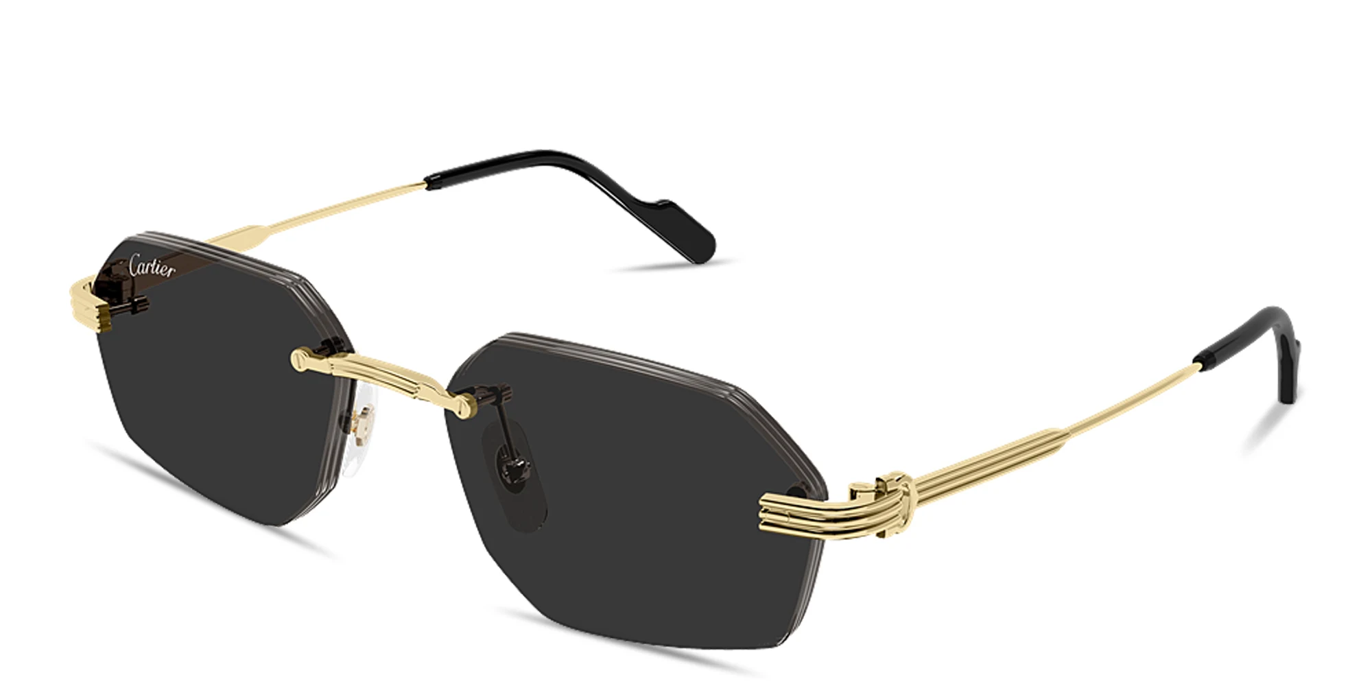 Shop Cartier Première de Cartier Rimless Irregular Sunglasses in Gold online.