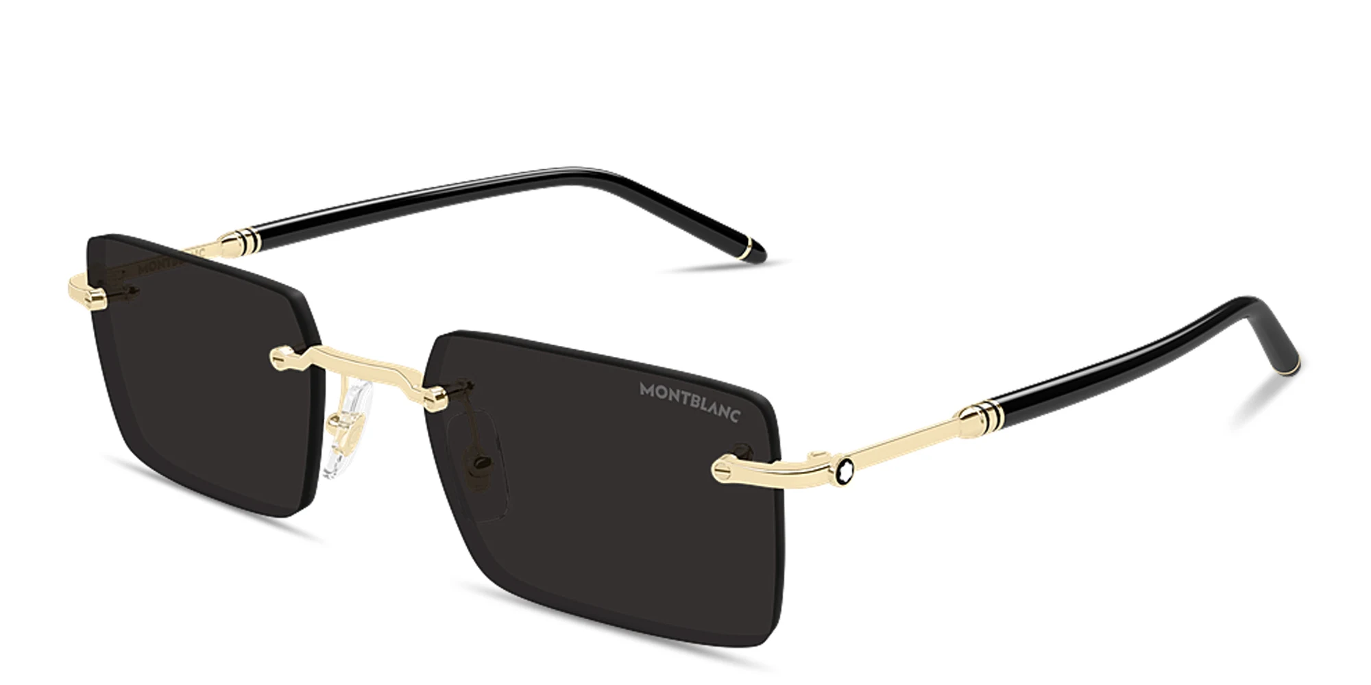 Shop MONTBLANC Meisterstück Rimless Rectangle Sunglasses in Gold online.