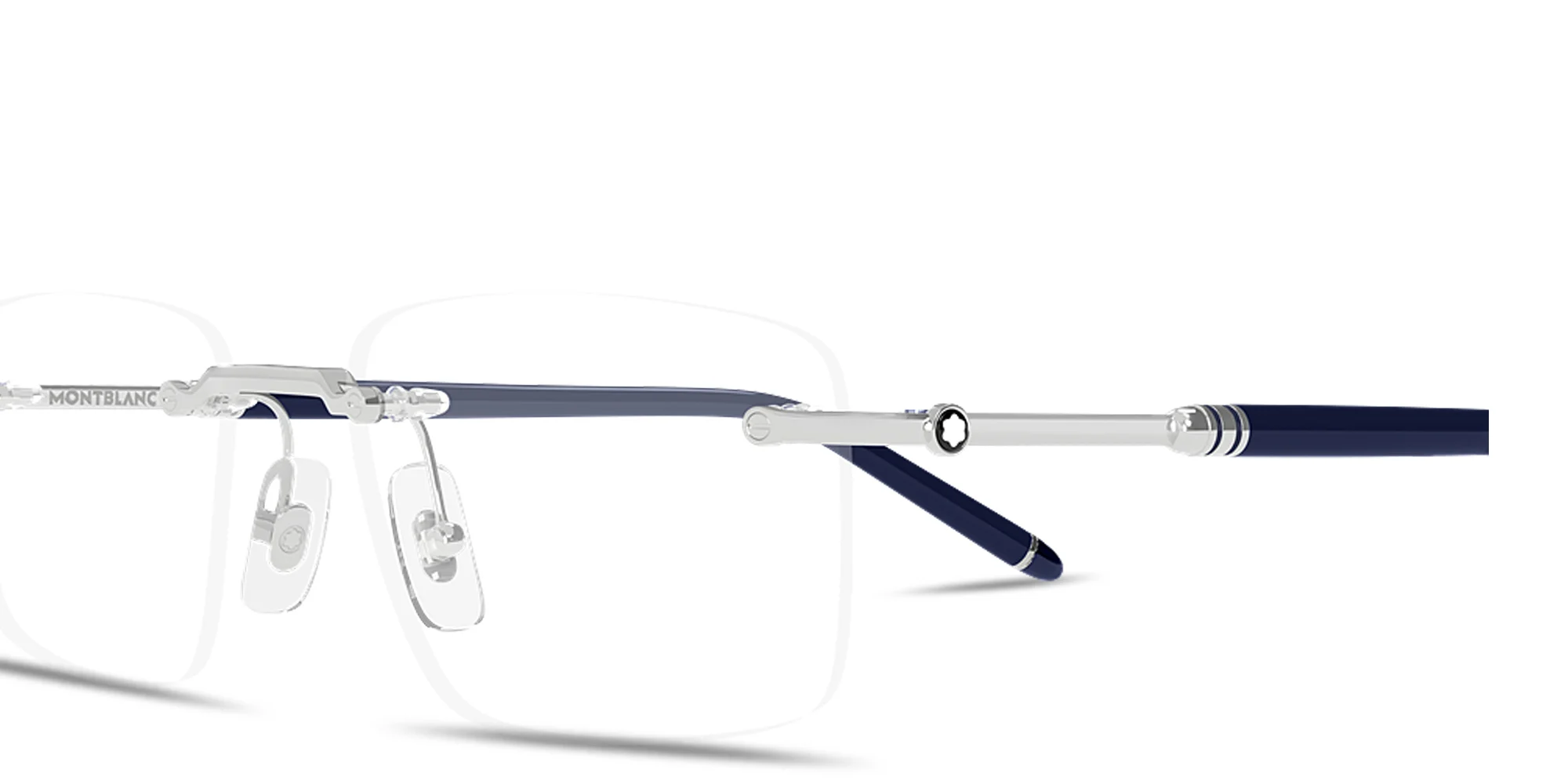 Shop MONTBLANC Meisterstück Rimless Rectangle Eyeglasses in Ruthenium online.