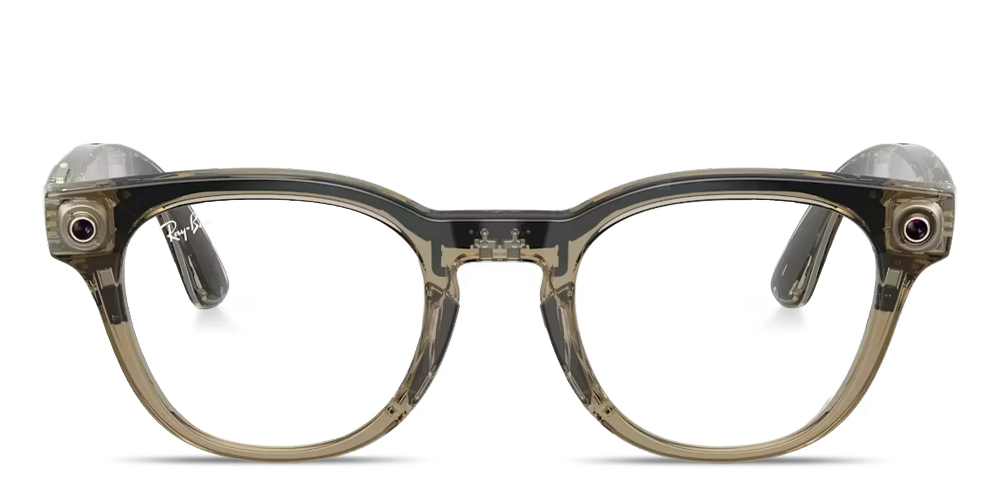 Shop Ray-Ban Meta Scriber Optics Unisex Panthos Eyeglasses in Transparent Stone Beige online.