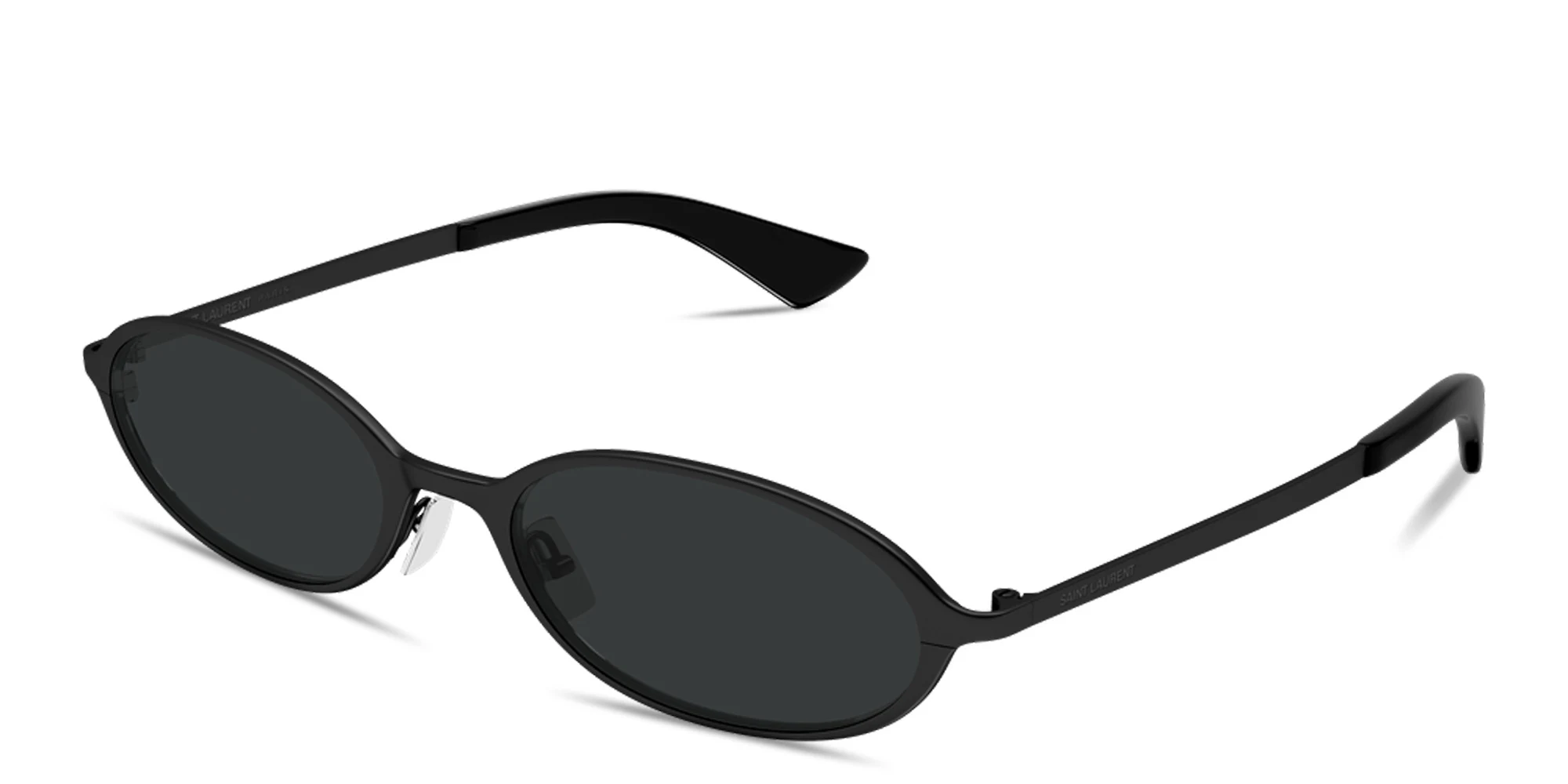 Shop SAINT LAURENT Logo Signature Oval Sunglasses in Matte Black online.