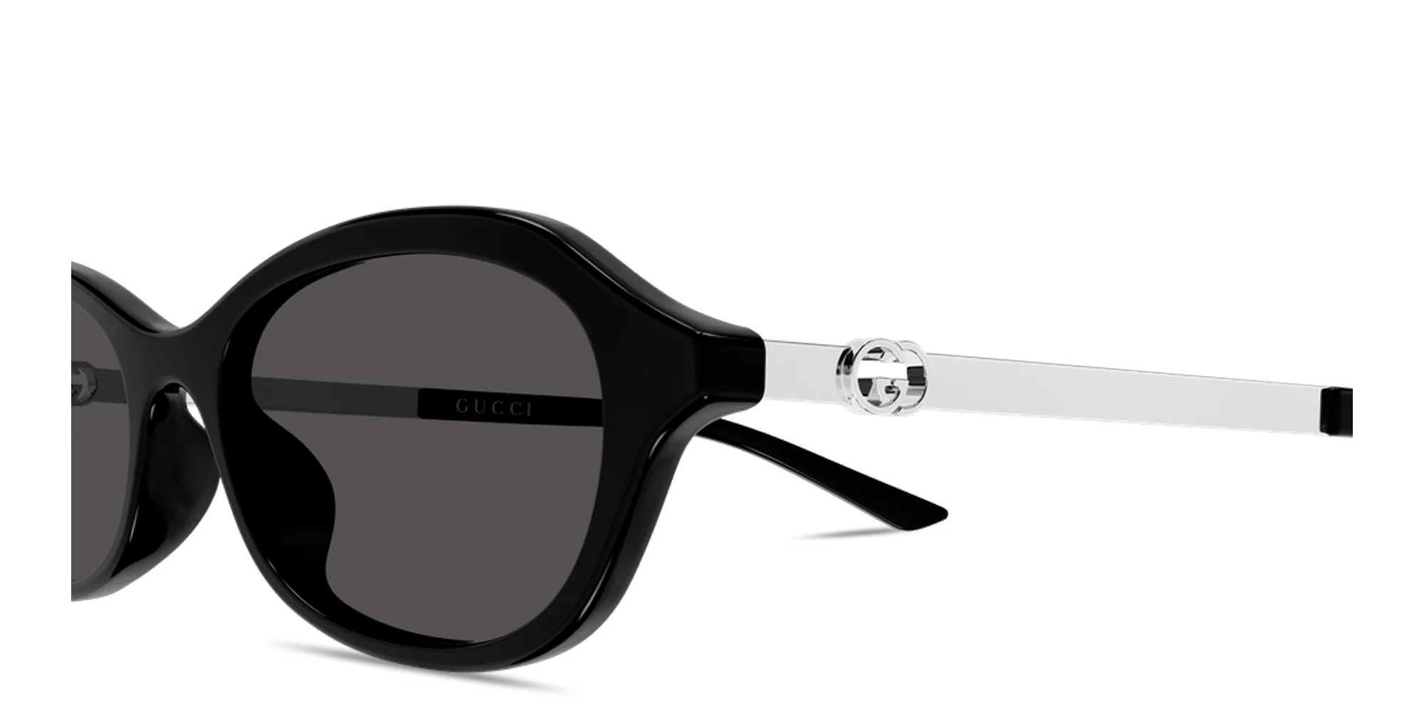 Shop GUCCI GG Oval Sunglasses in Shiny Black online.