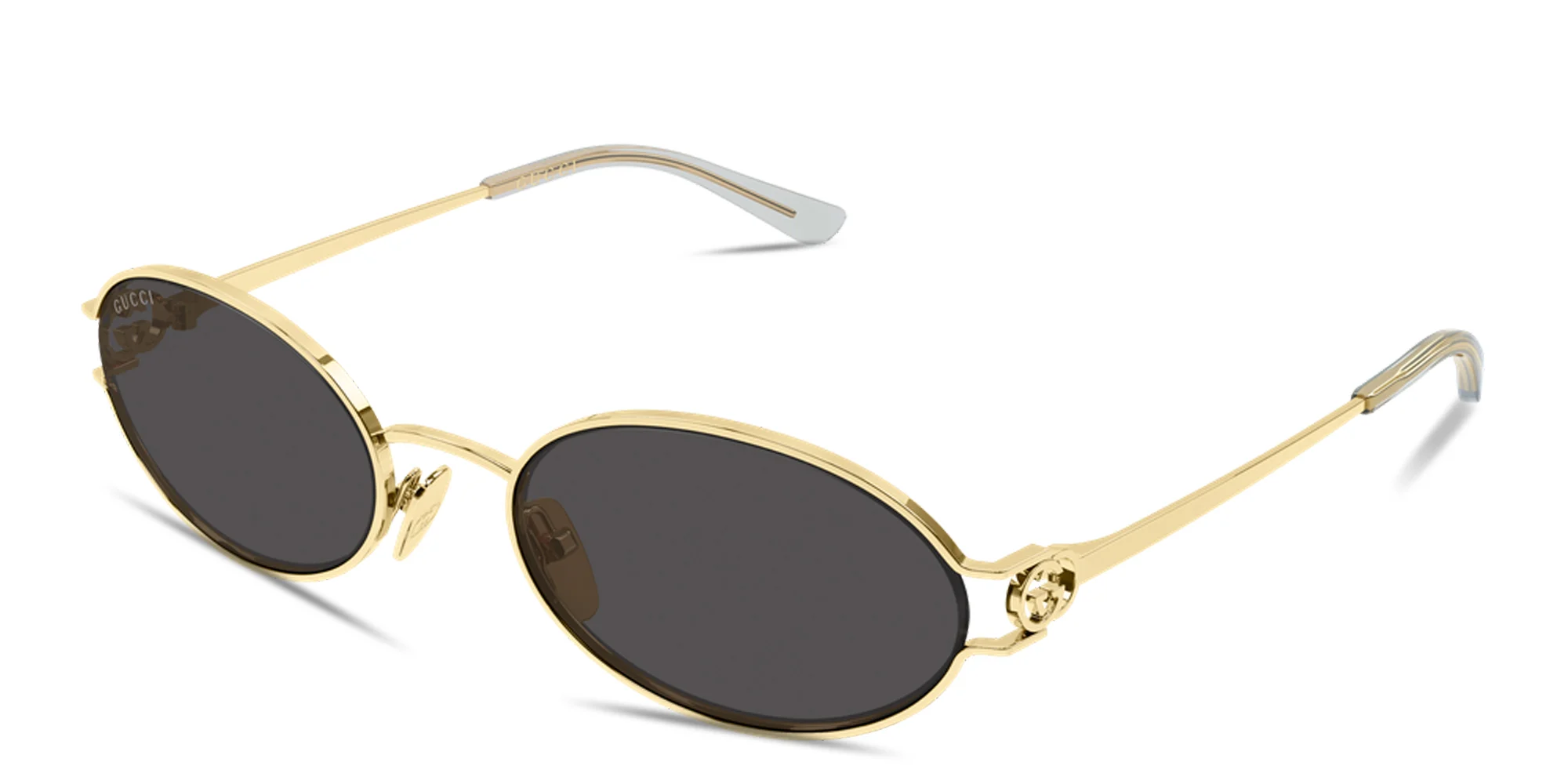 Shop GUCCI GG Logo Oval Sunglasses in Endura Gold online.